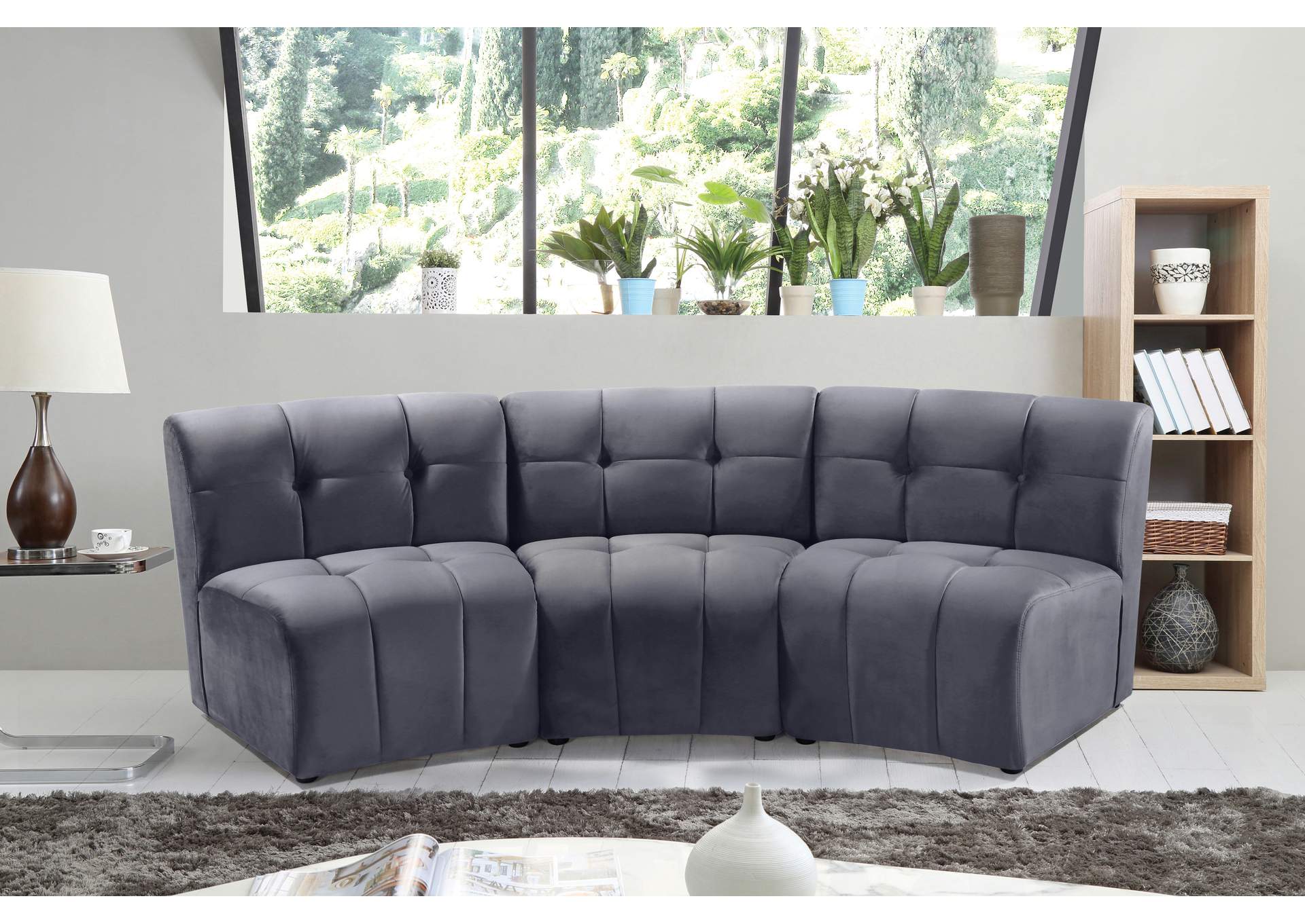 Limitless Grey Velvet 3 Piece Modular Sectional,Meridian Furniture