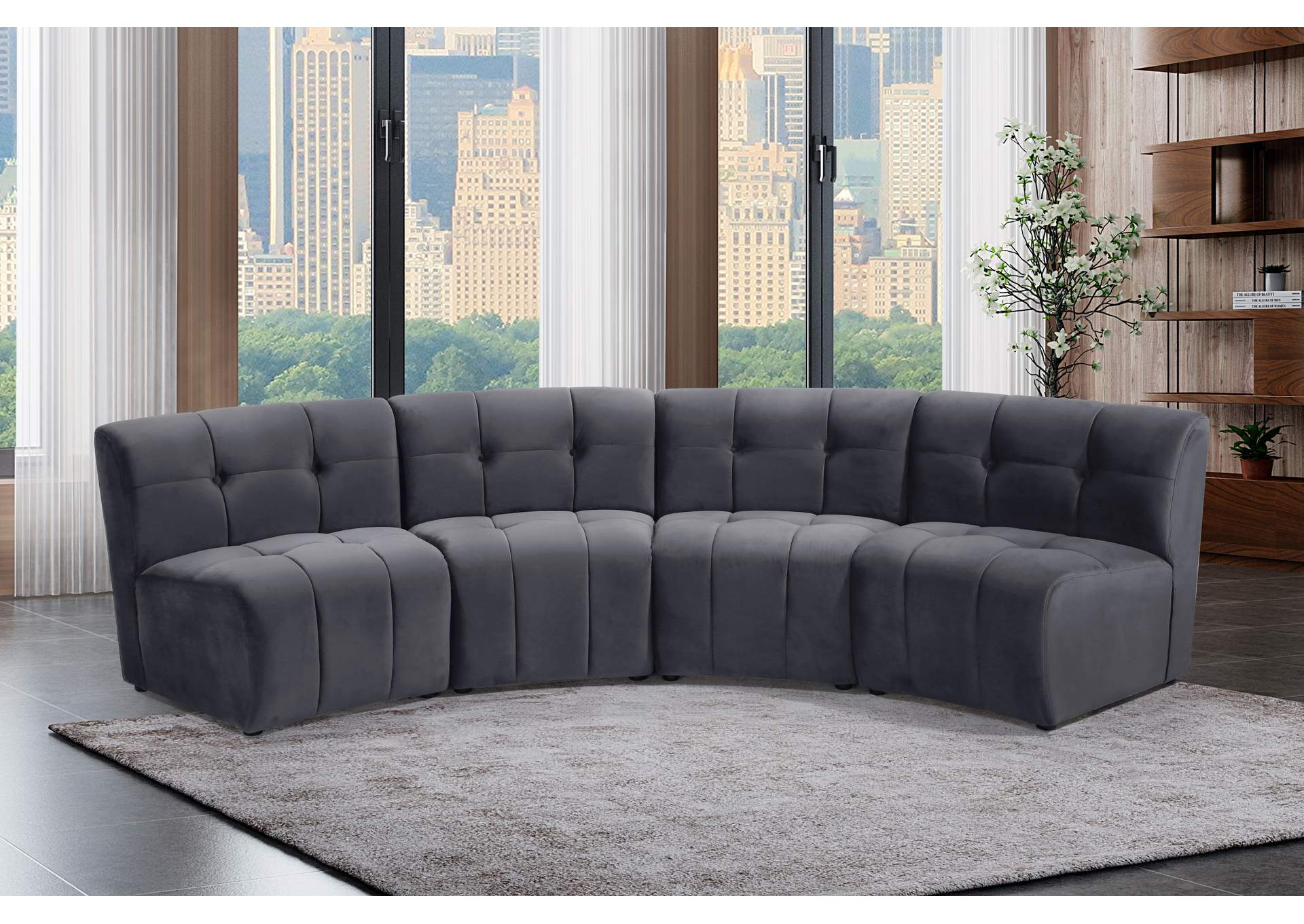 Limitless Grey Velvet 4 Piece Modular Sectional,Meridian Furniture