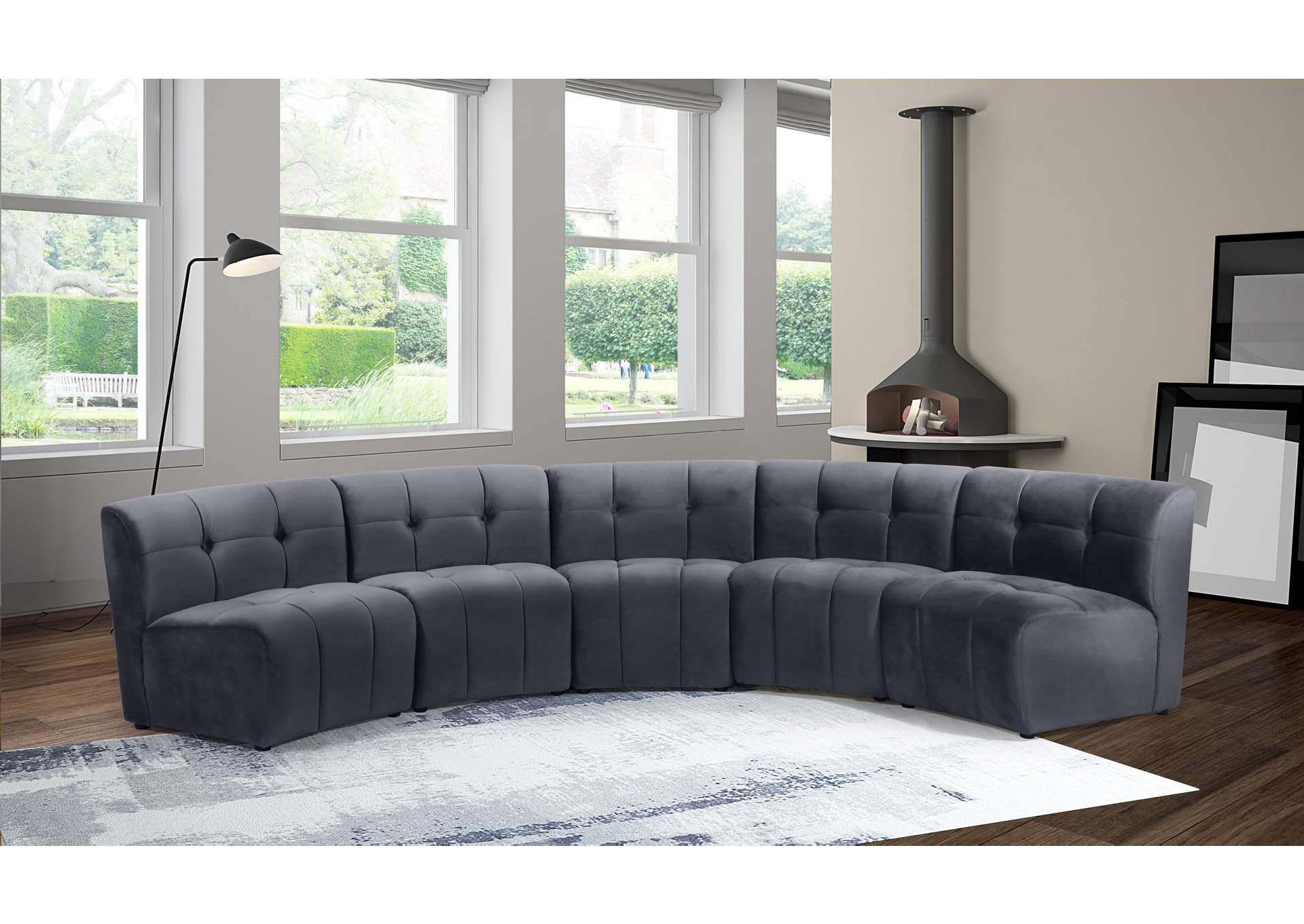 Limitless Grey Velvet 5 Piece Modular Sectional,Meridian Furniture