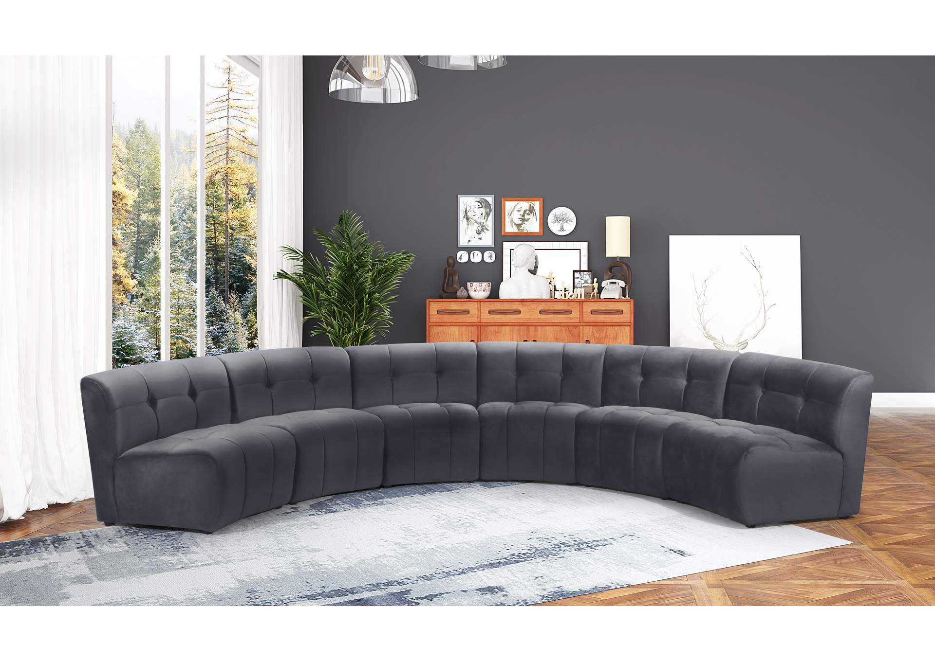 Limitless Grey Velvet 6 Piece . Modular Sectional,Meridian Furniture