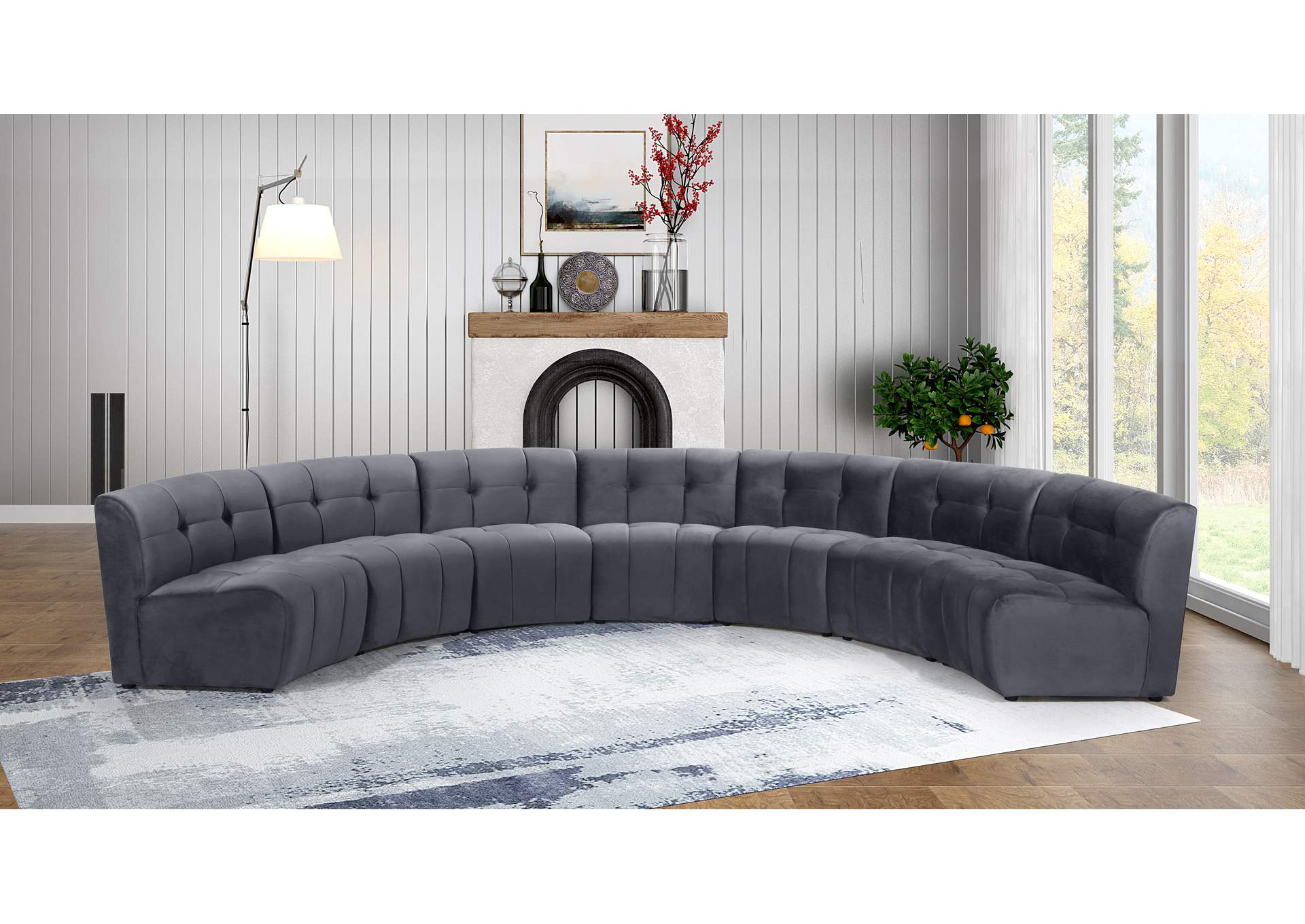 Limitless Grey Velvet 7 Piece Modular Sectional,Meridian Furniture