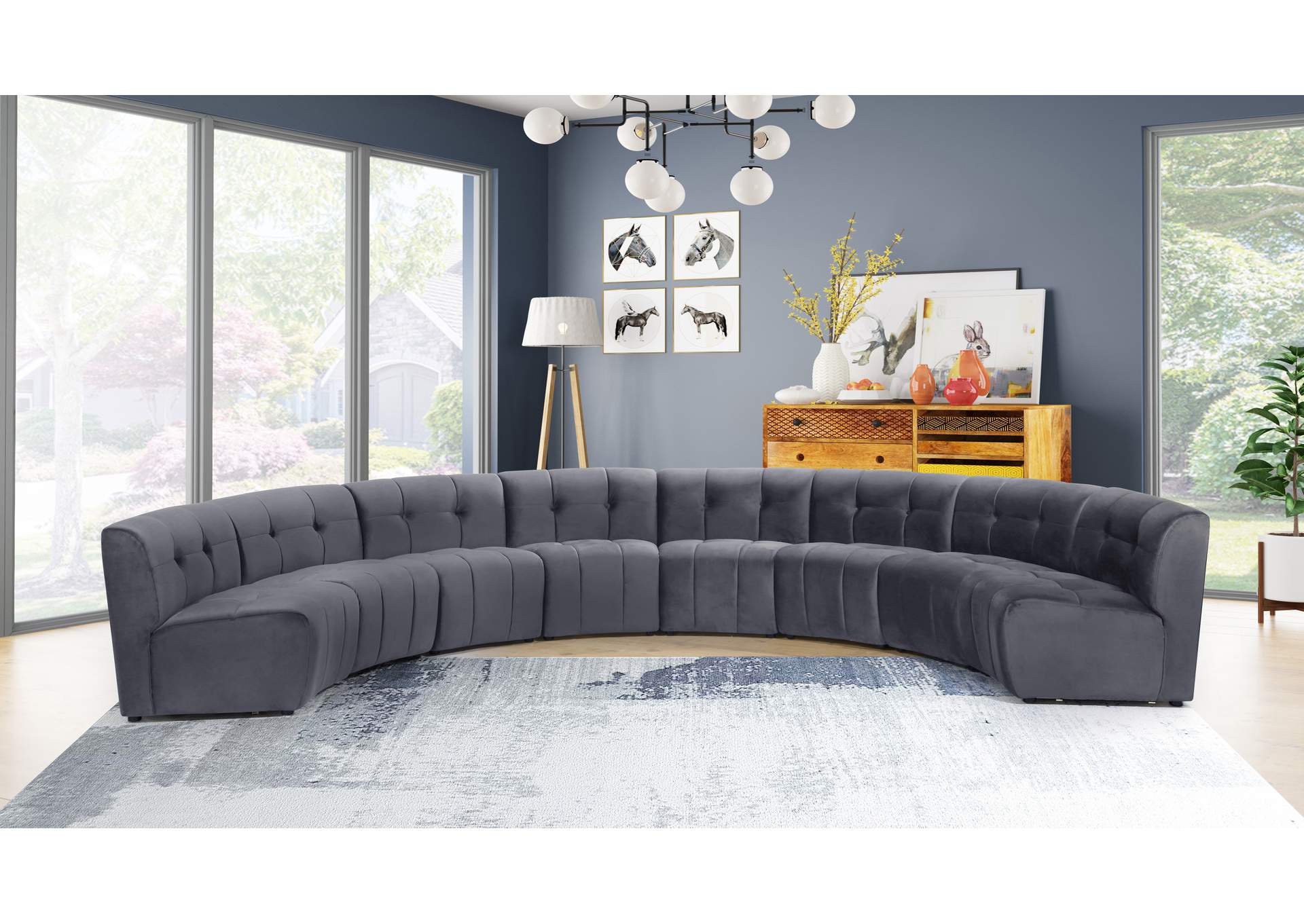 Limitless Grey Velvet 8 Piece Modular Sectional,Meridian Furniture