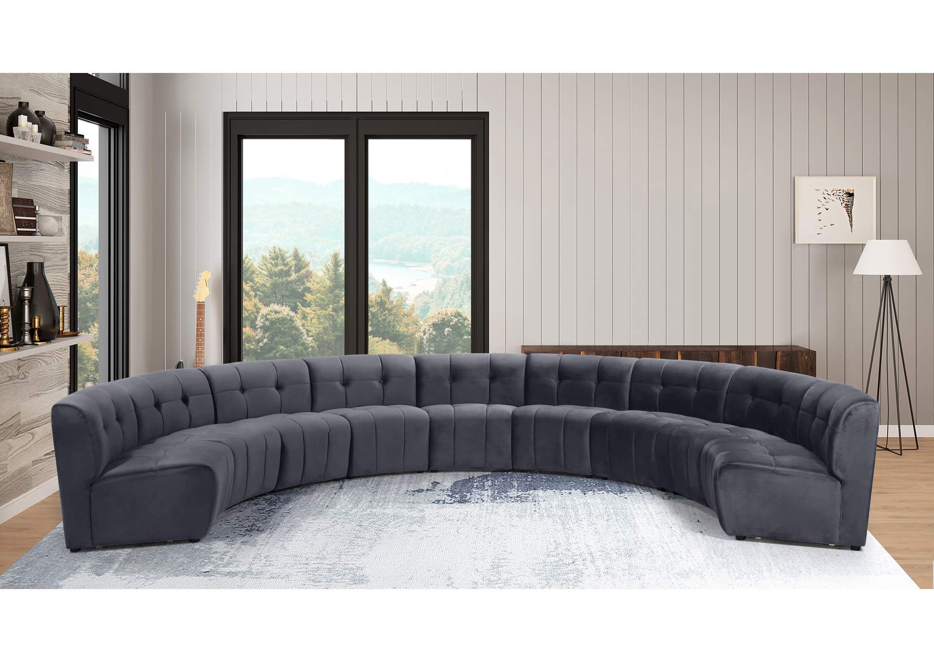 Limitless Grey Velvet 9 Piece Modular Sectional,Meridian Furniture