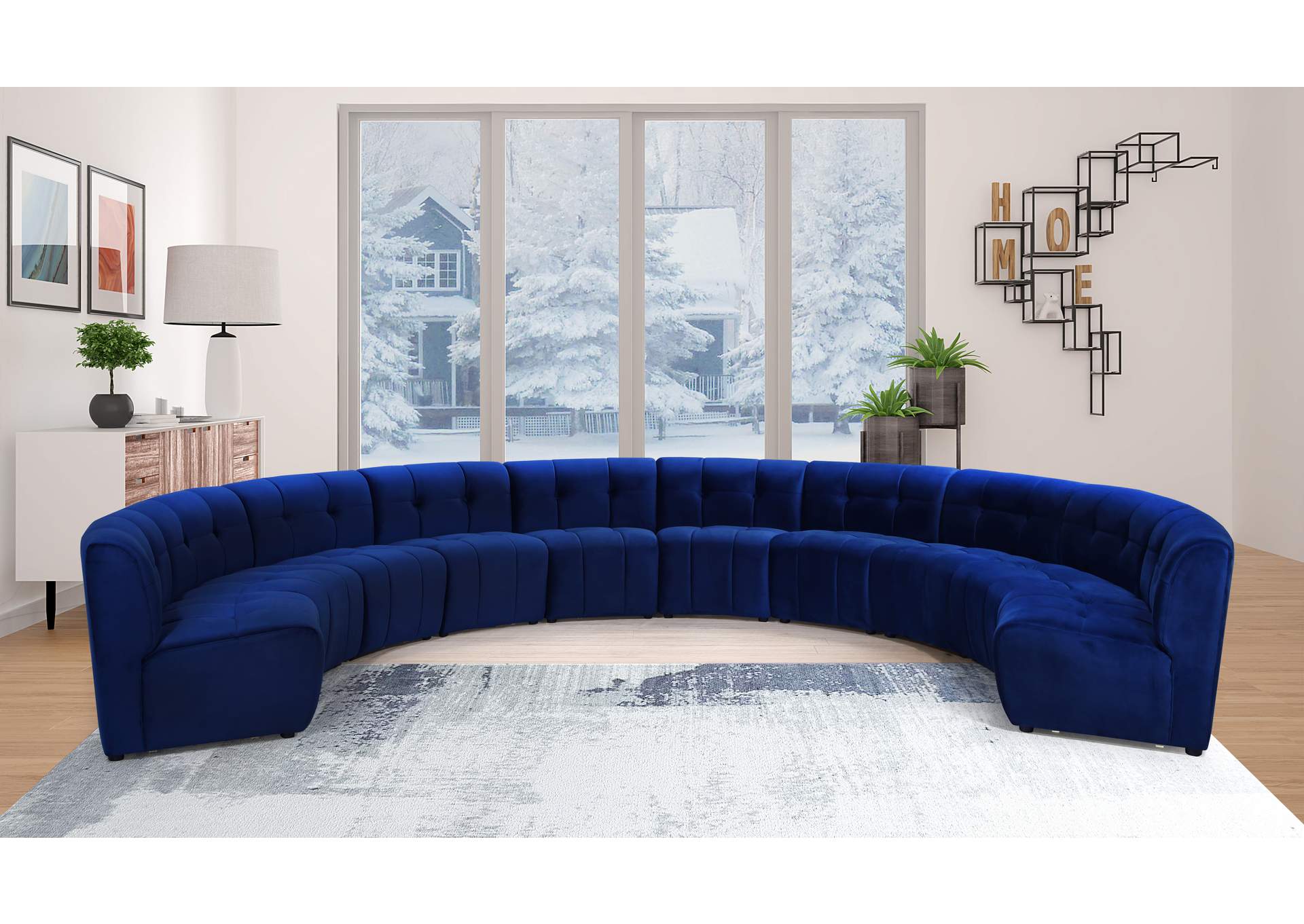 Limitless Navy Velvet 10 Piece Modular Sectional,Meridian Furniture