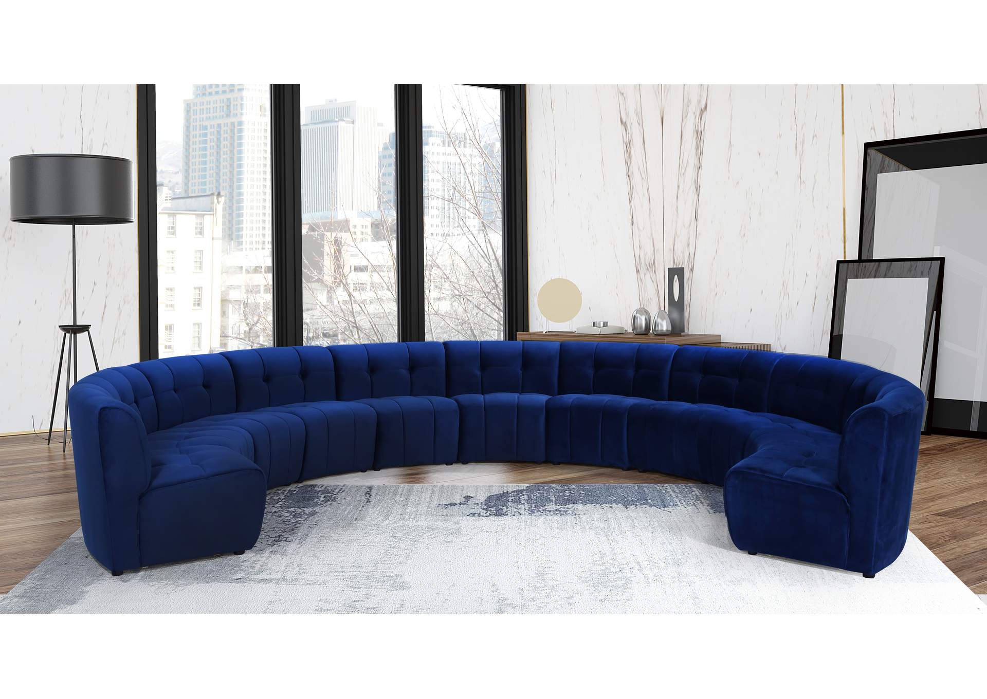 Limitless Navy Velvet 11 Piece Modular Sectional,Meridian Furniture