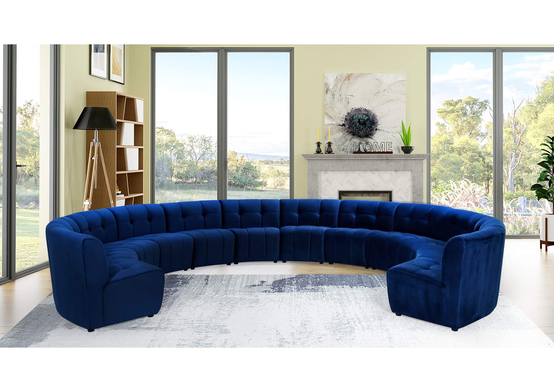 Limitless Navy Velvet 12 Piece Modular Sectional,Meridian Furniture