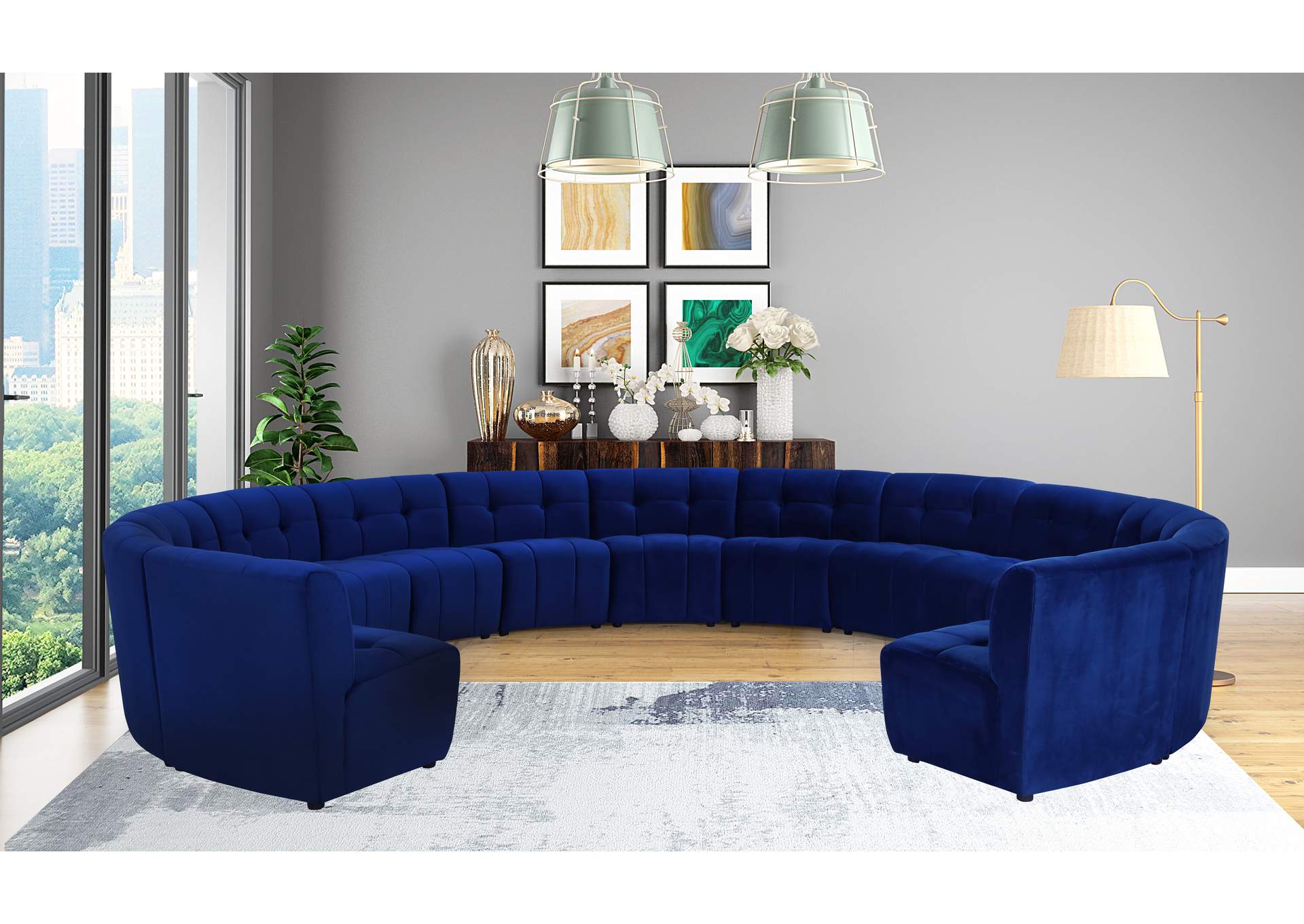 Limitless Navy Velvet 13 Piece Modular Sectional,Meridian Furniture