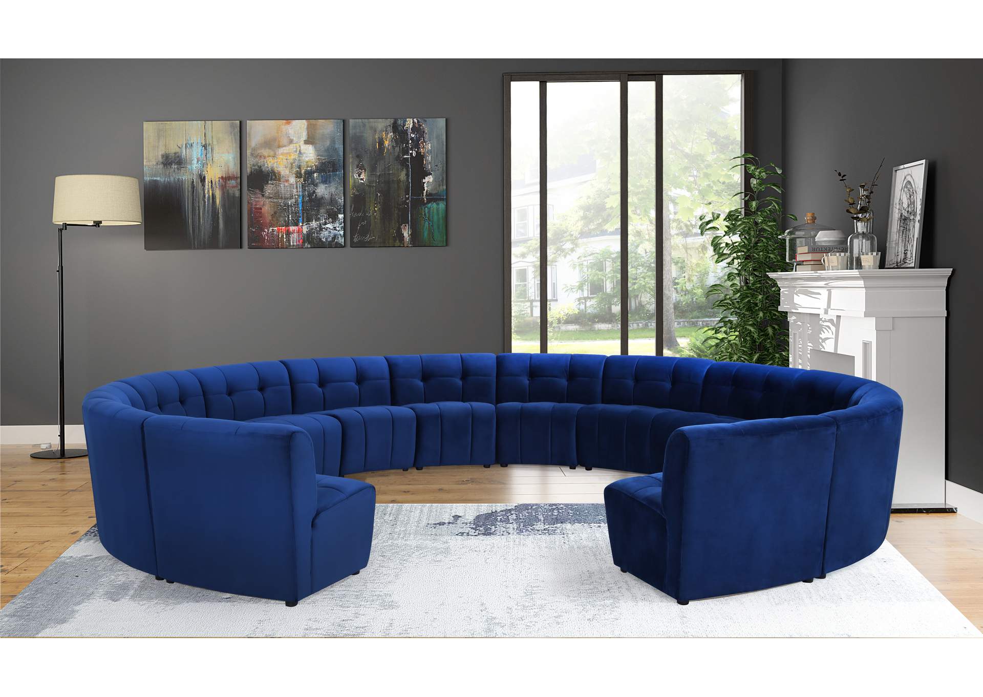 Limitless Navy Velvet 14 Piece Modular Sectional,Meridian Furniture