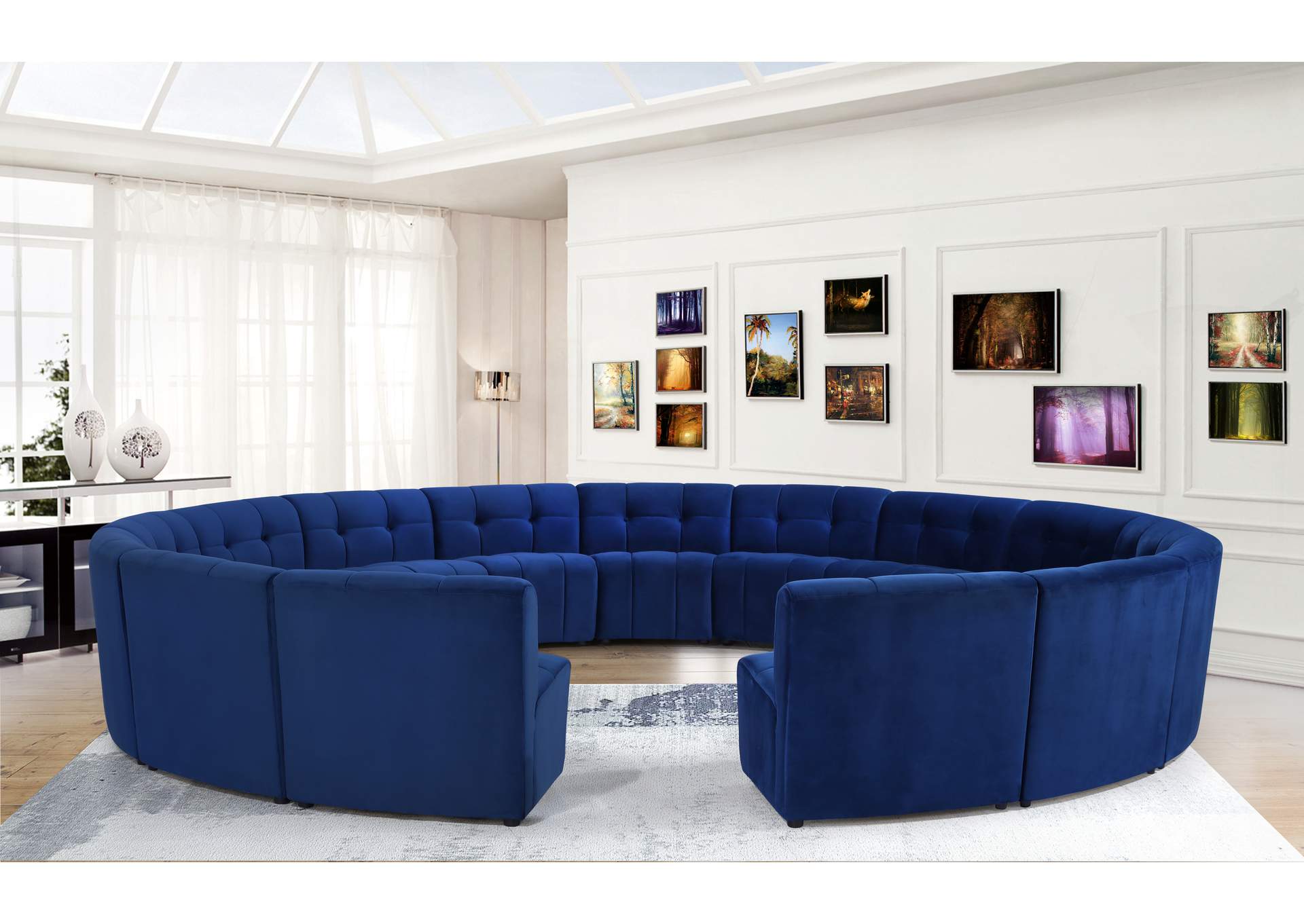 Limitless Navy Velvet 15 Piece Modular Sectional,Meridian Furniture