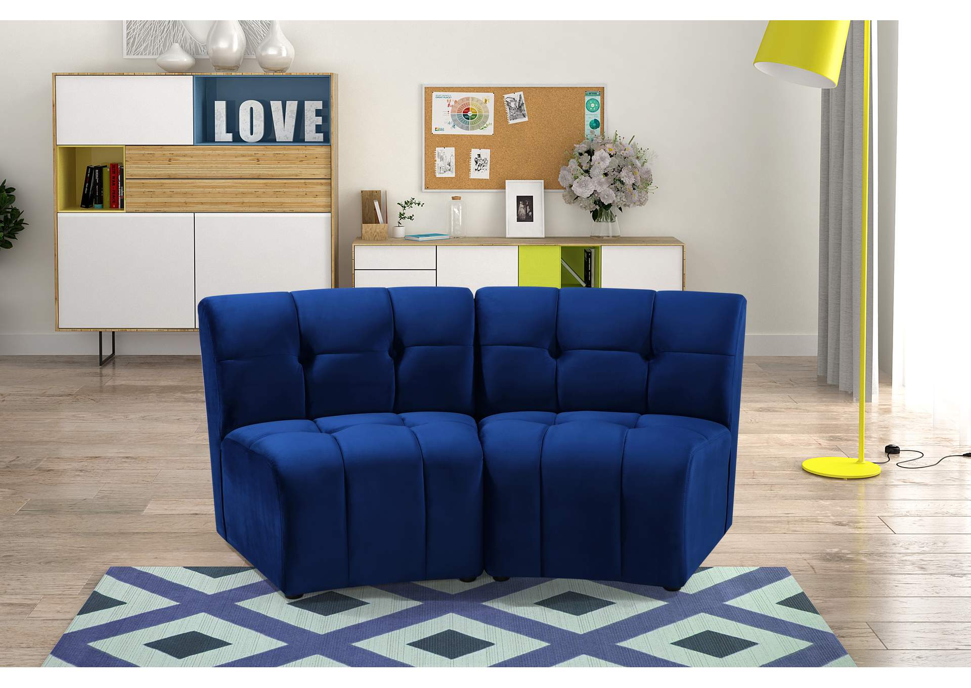 Limitless Navy Velvet 2 Piece Modular Sectional,Meridian Furniture