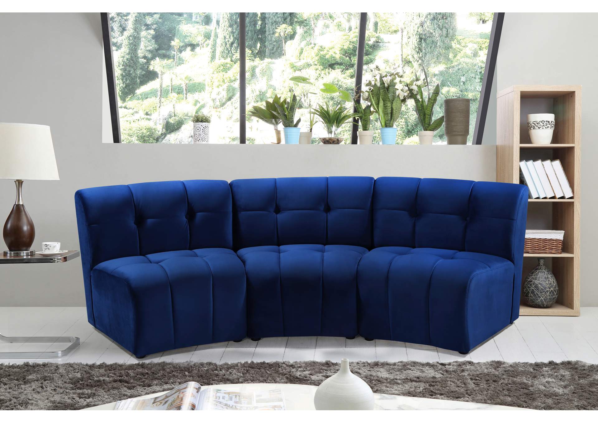 Limitless Navy Velvet 3 Piece Modular Sectional,Meridian Furniture