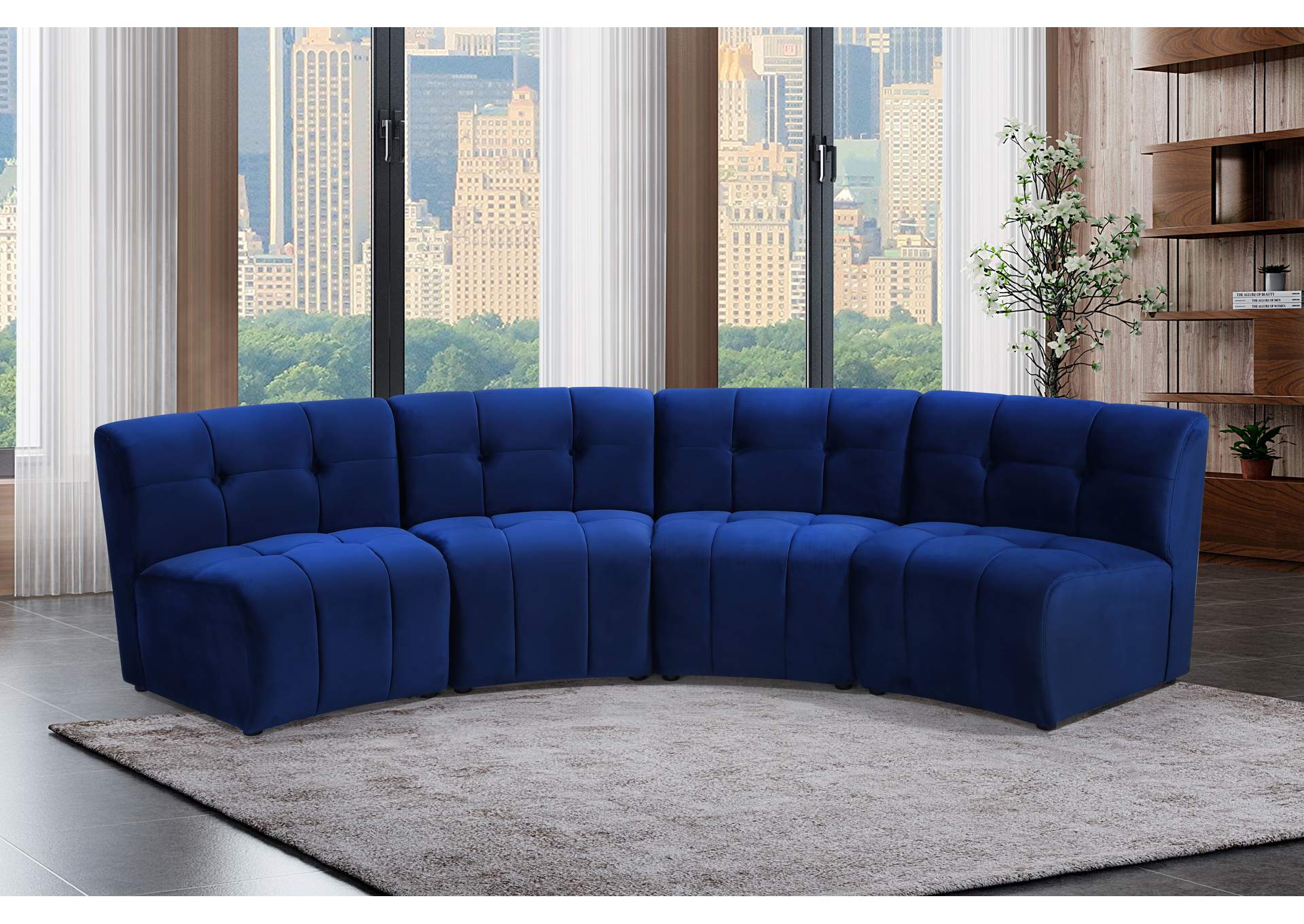 Limitless Navy Velvet 4 Piece Modular Sectional,Meridian Furniture