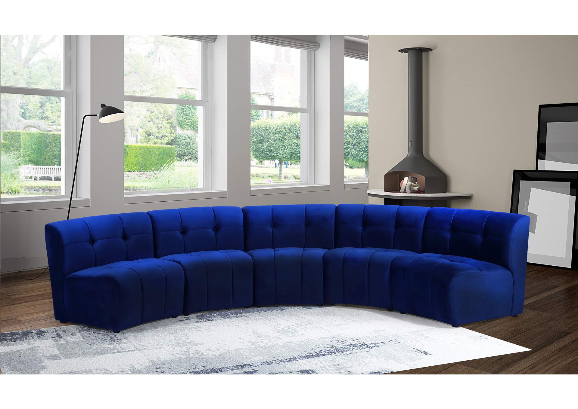 Limitless Navy Velvet 5 Piece Modular Sectional,Meridian Furniture