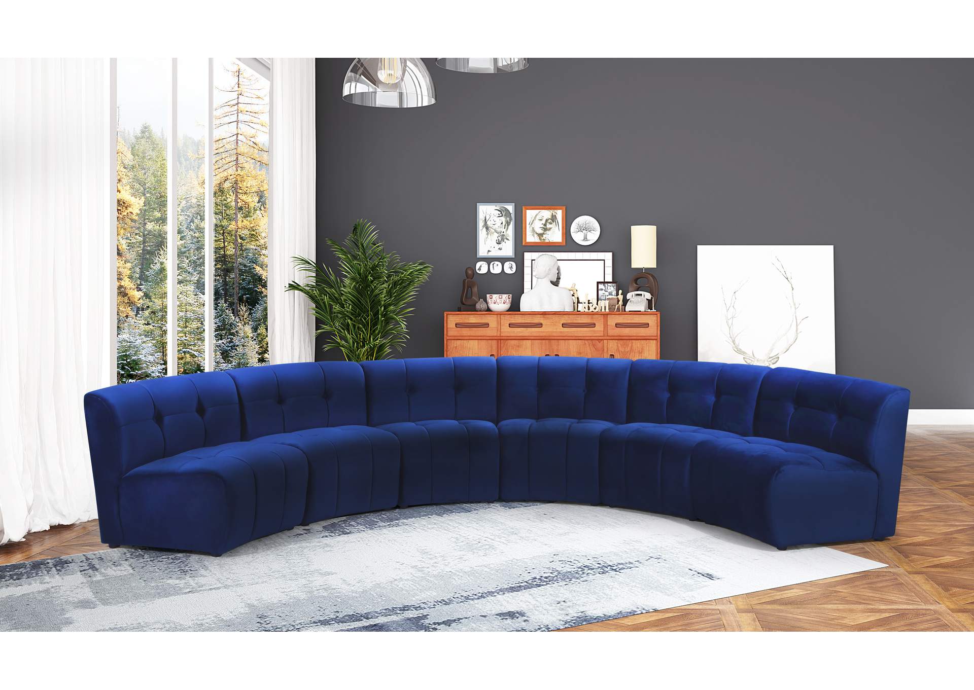 Limitless Navy Velvet 6 Piece . Modular Sectional,Meridian Furniture