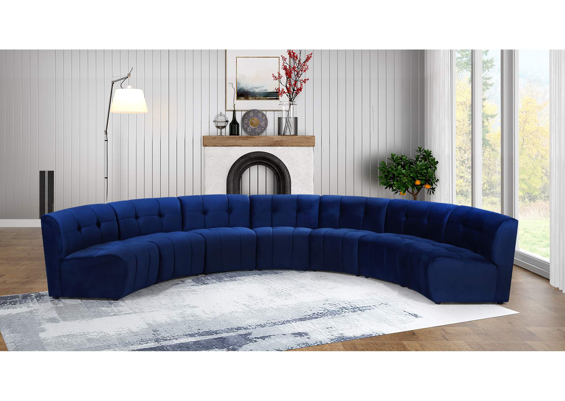 Limitless Navy Velvet 7 Piece Modular Sectional,Meridian Furniture