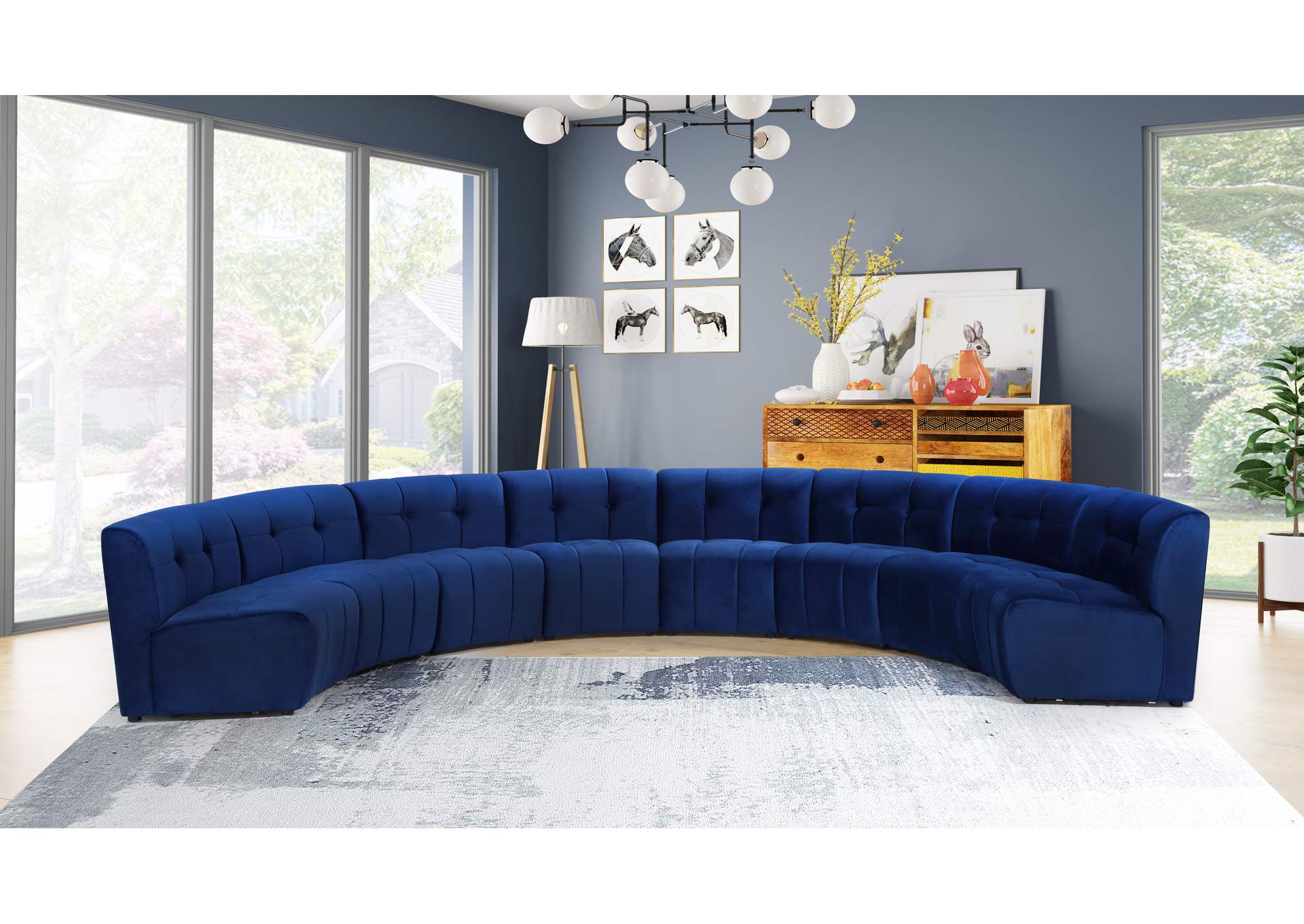 Limitless Navy Velvet 8 Piece Modular Sectional,Meridian Furniture