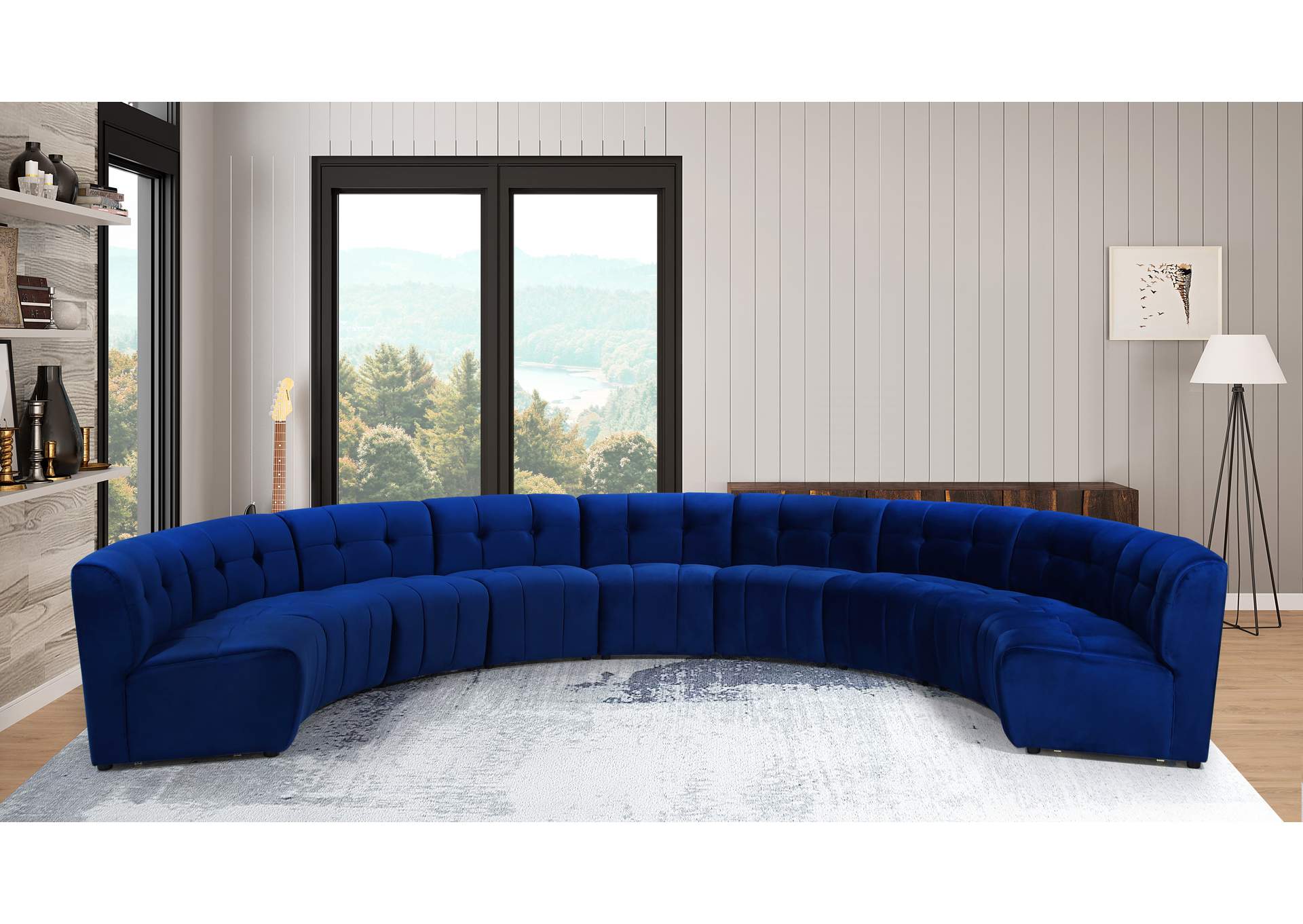 Limitless Navy Velvet 9 Piece Modular Sectional,Meridian Furniture