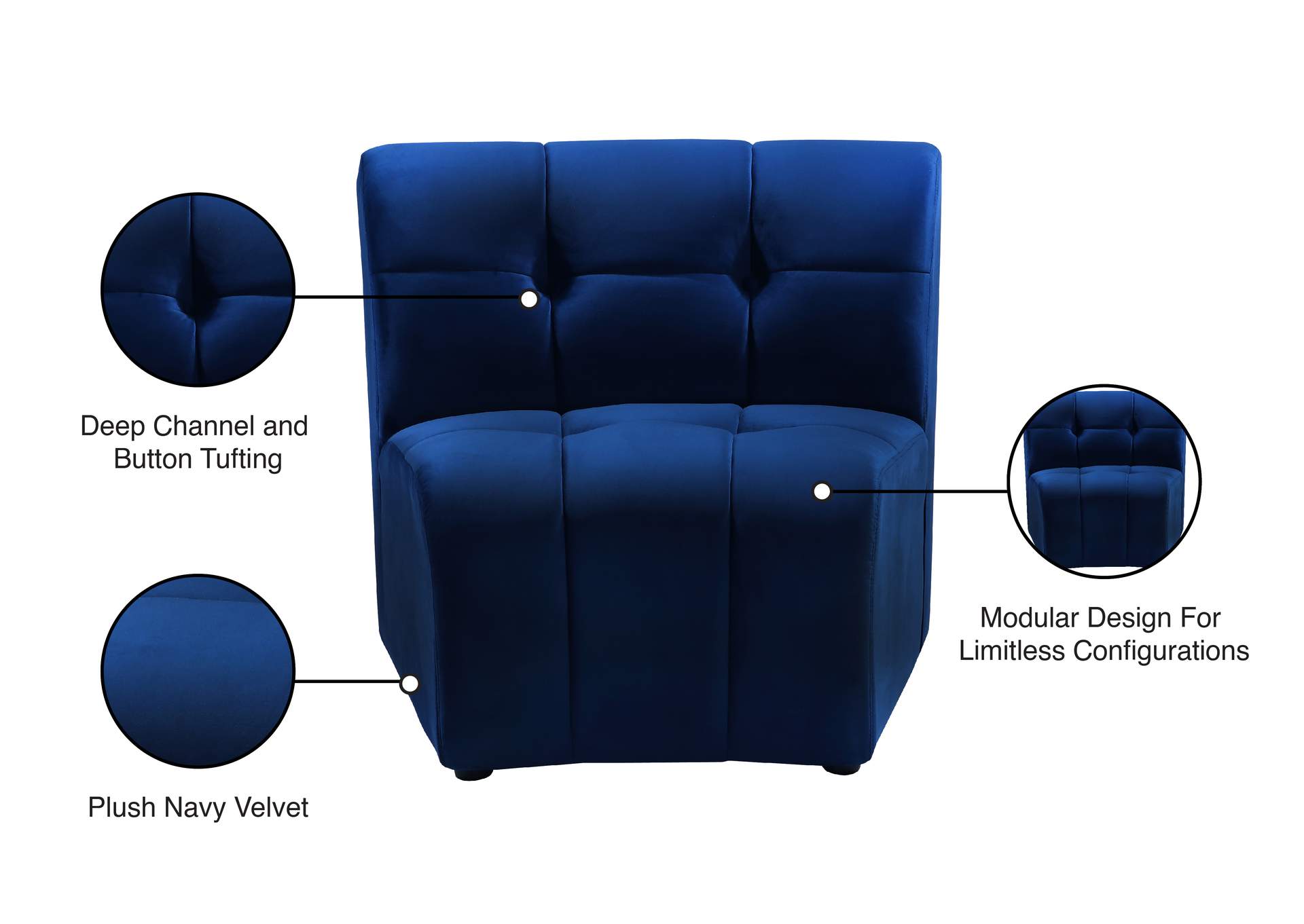 Limitless Navy Velvet Modular Chair,Meridian Furniture