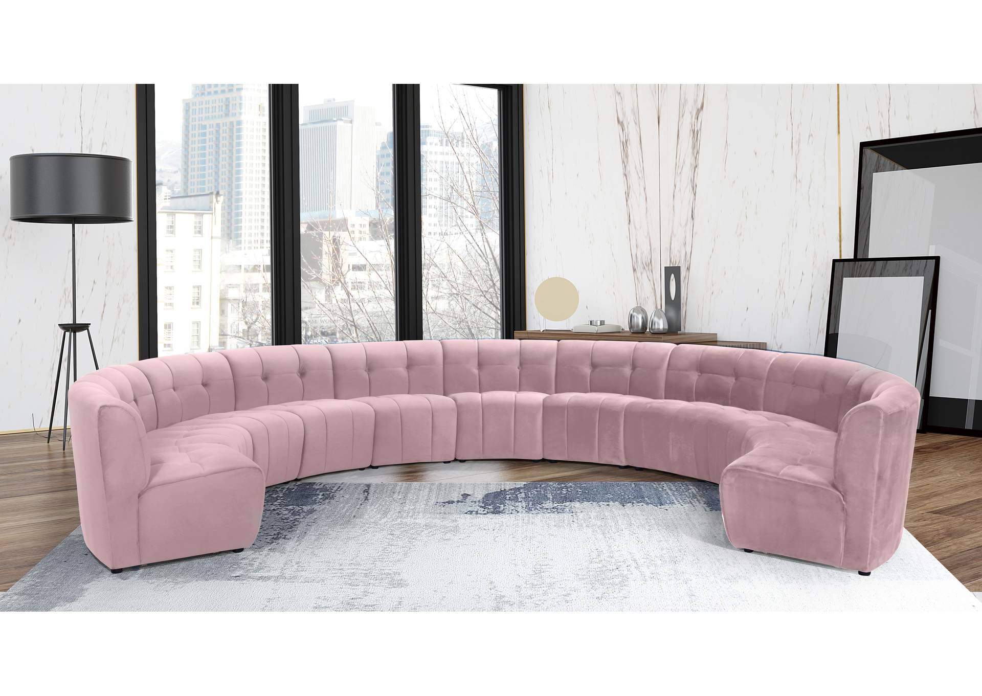 Limitless Pink Velvet 11 Piece Modular Sectional,Meridian Furniture