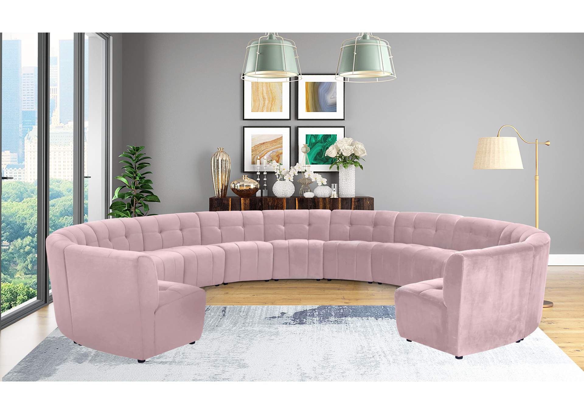 Limitless Pink Velvet 13 Piece Modular Sectional,Meridian Furniture