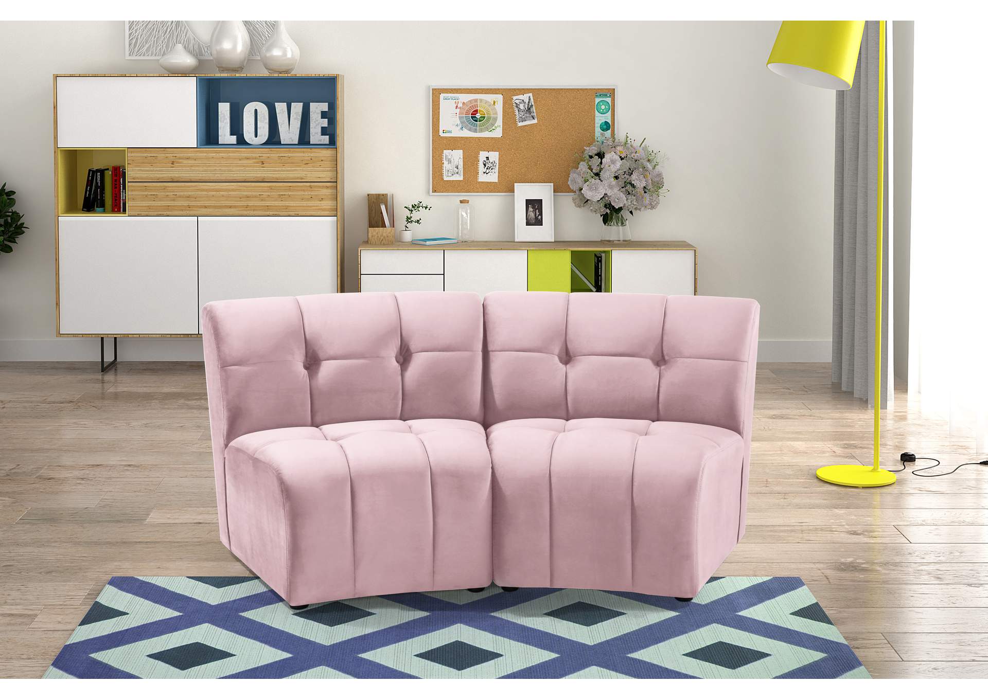 Limitless Pink Velvet 2 Piece Modular Sectional,Meridian Furniture