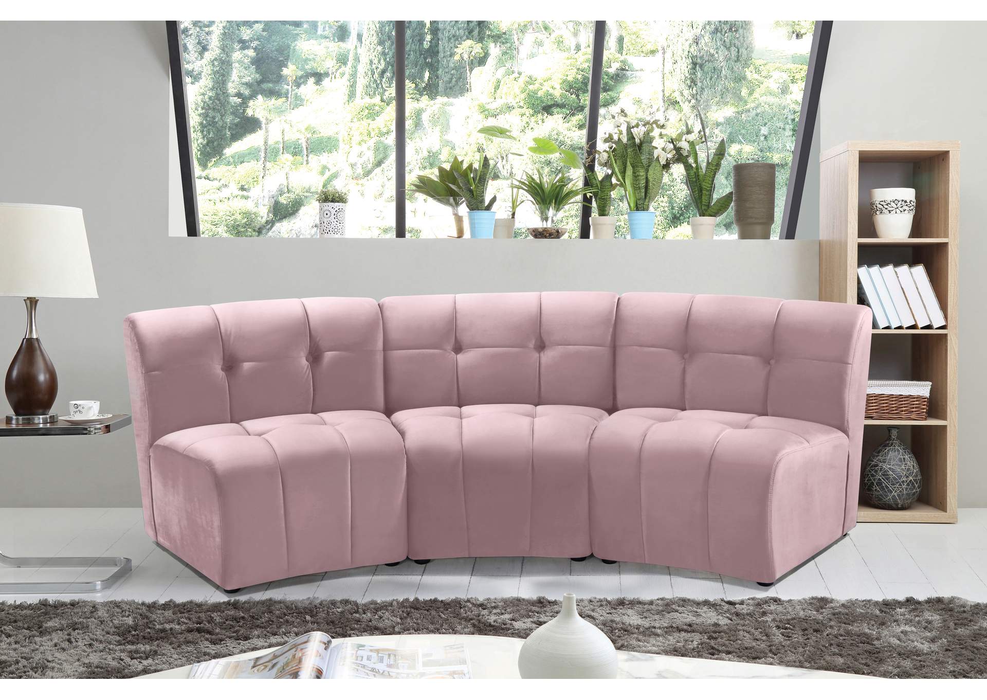 Limitless Pink Velvet 3 Piece Modular Sectional,Meridian Furniture