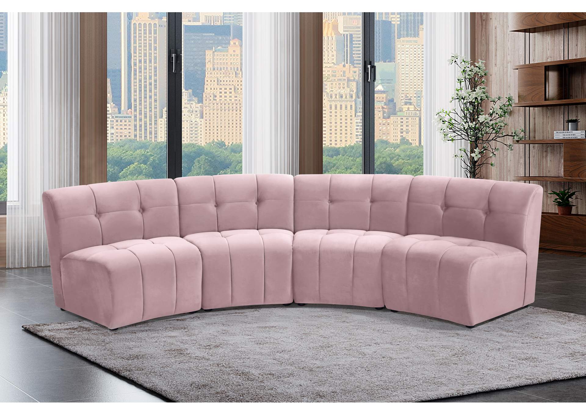 Limitless Pink Velvet 4 Piece Modular Sectional,Meridian Furniture