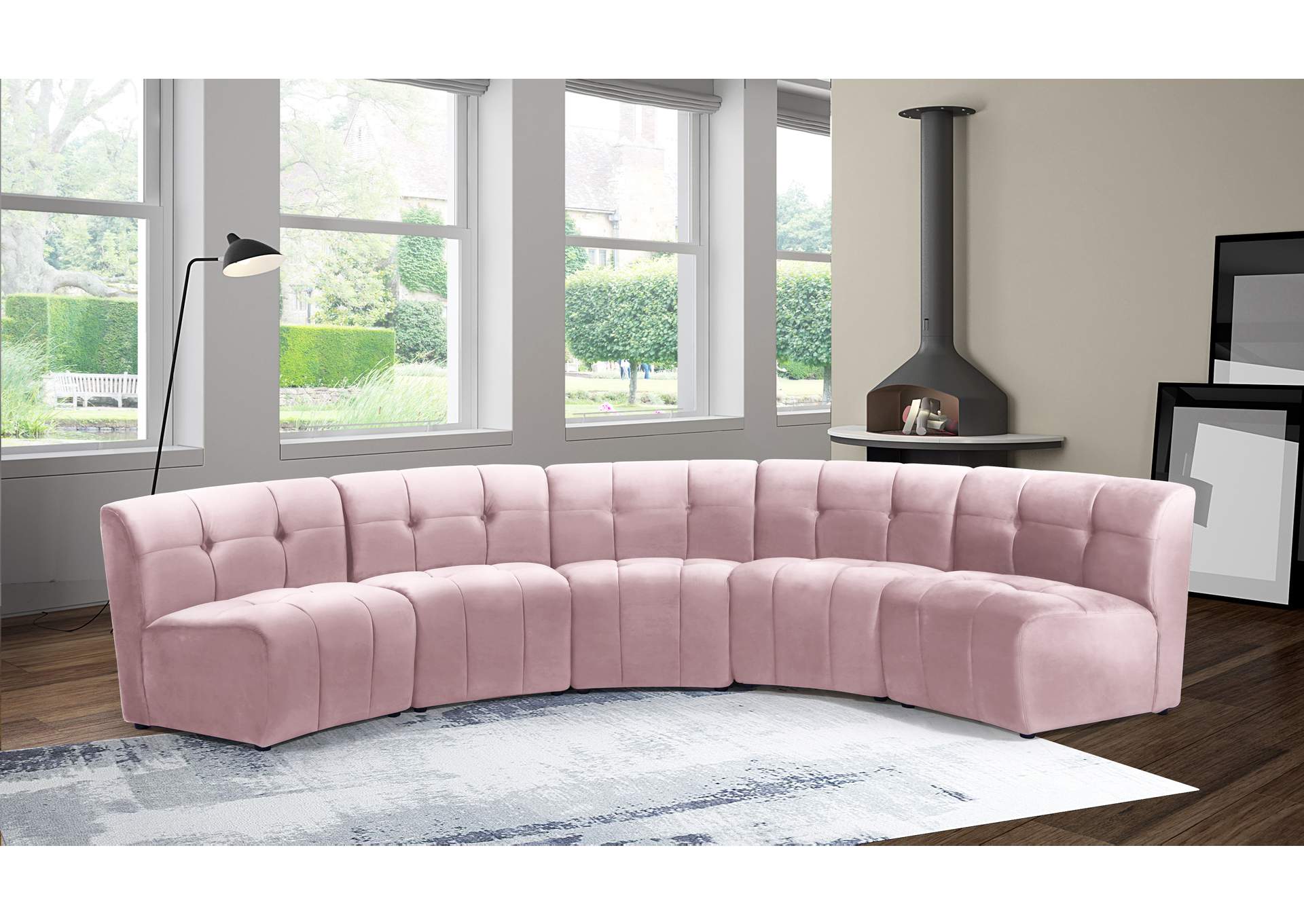 Limitless Pink Velvet 5 Piece Modular Sectional,Meridian Furniture