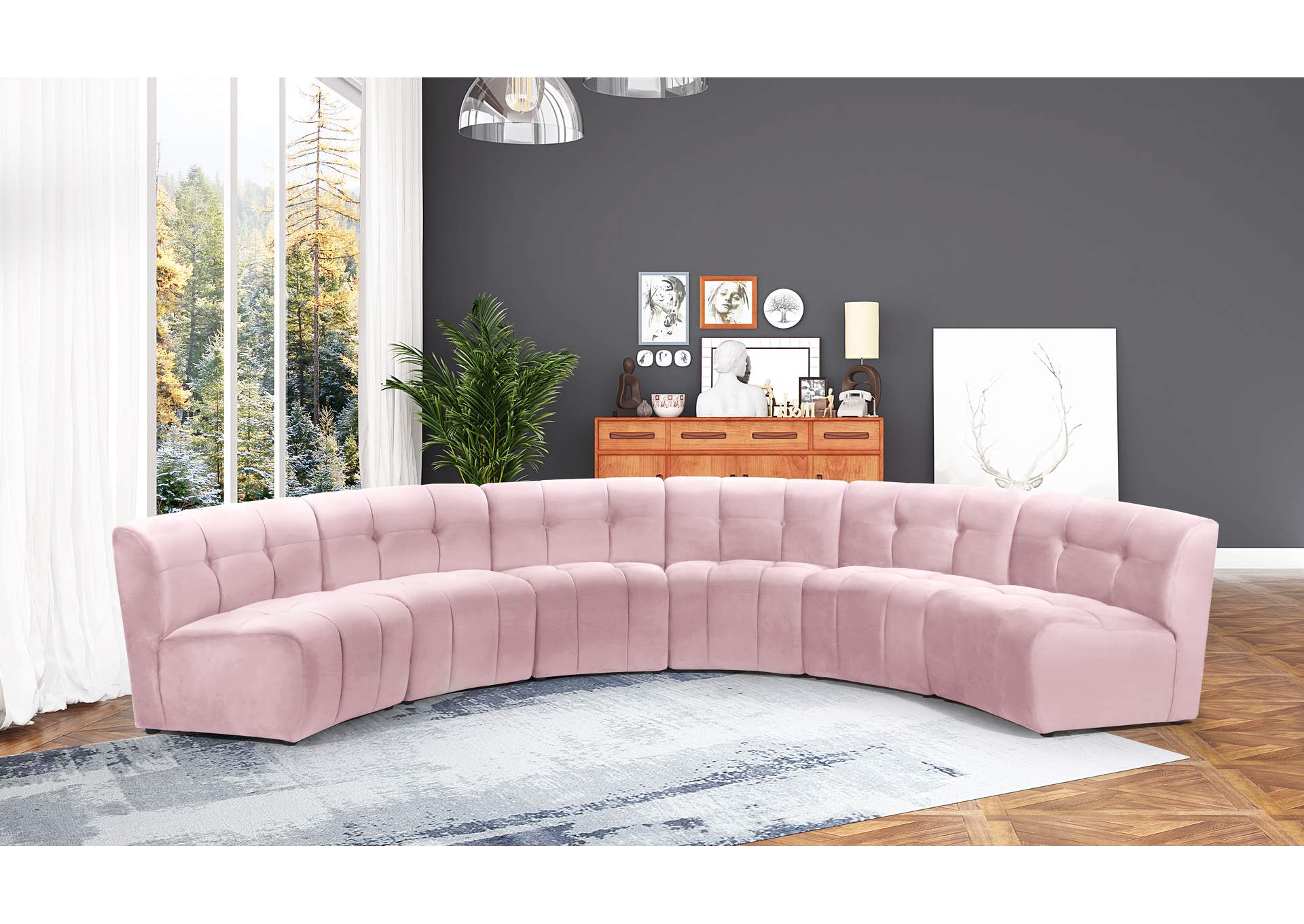 Limitless Pink Velvet 6 Piece . Modular Sectional,Meridian Furniture