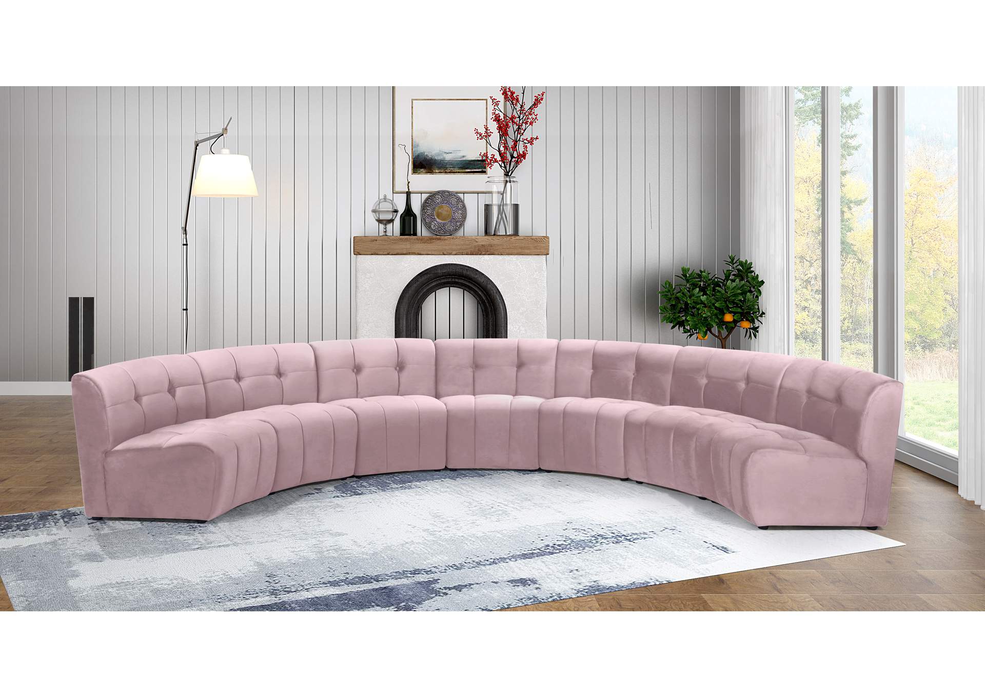 Limitless Pink Velvet 7 Piece Modular Sectional,Meridian Furniture