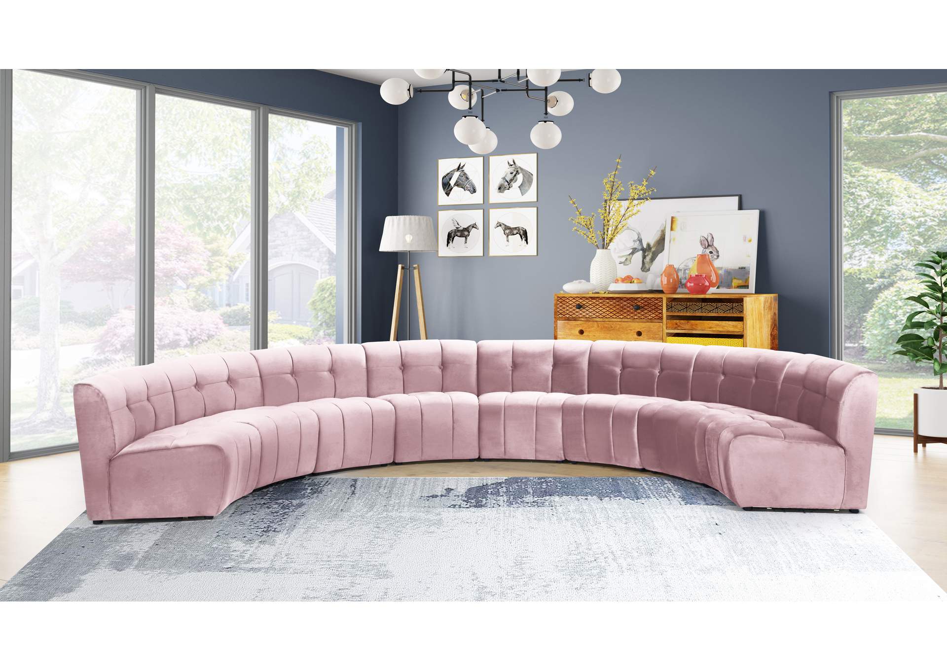 Limitless Pink Velvet 8 Piece Modular Sectional,Meridian Furniture