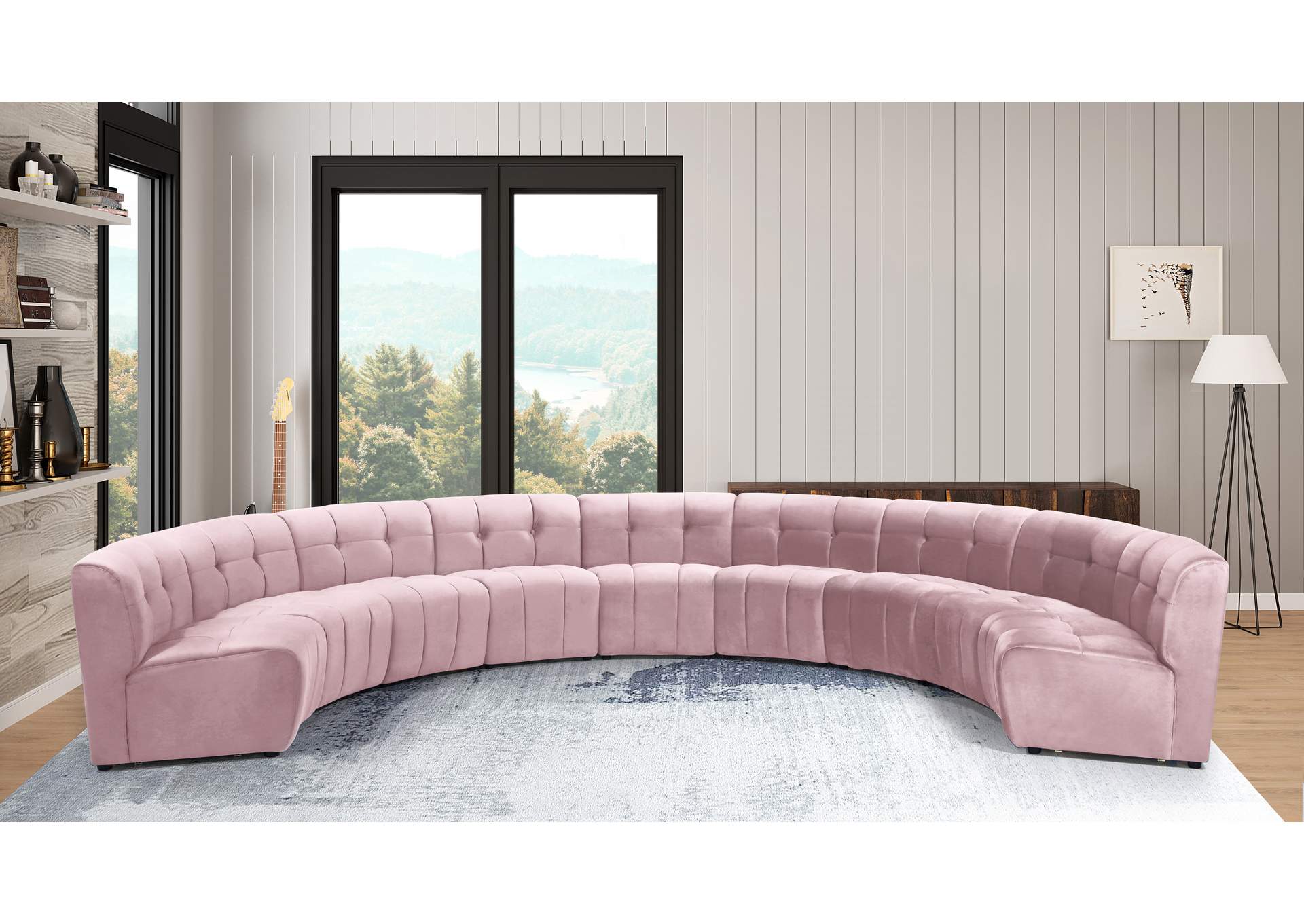 Limitless Pink Velvet 9 Piece Modular Sectional,Meridian Furniture