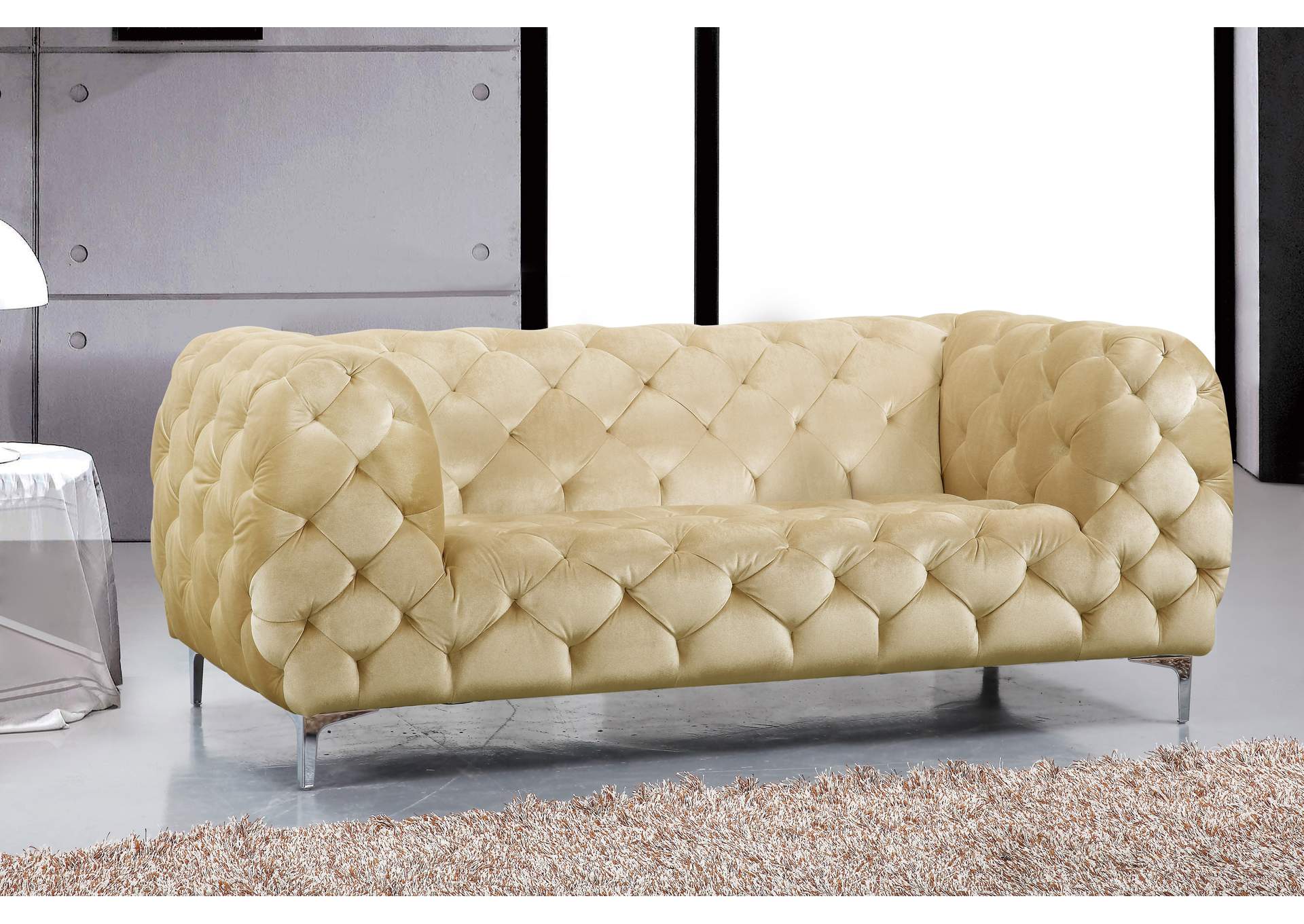 Mercer Beige Velvet Loveseat,Meridian Furniture