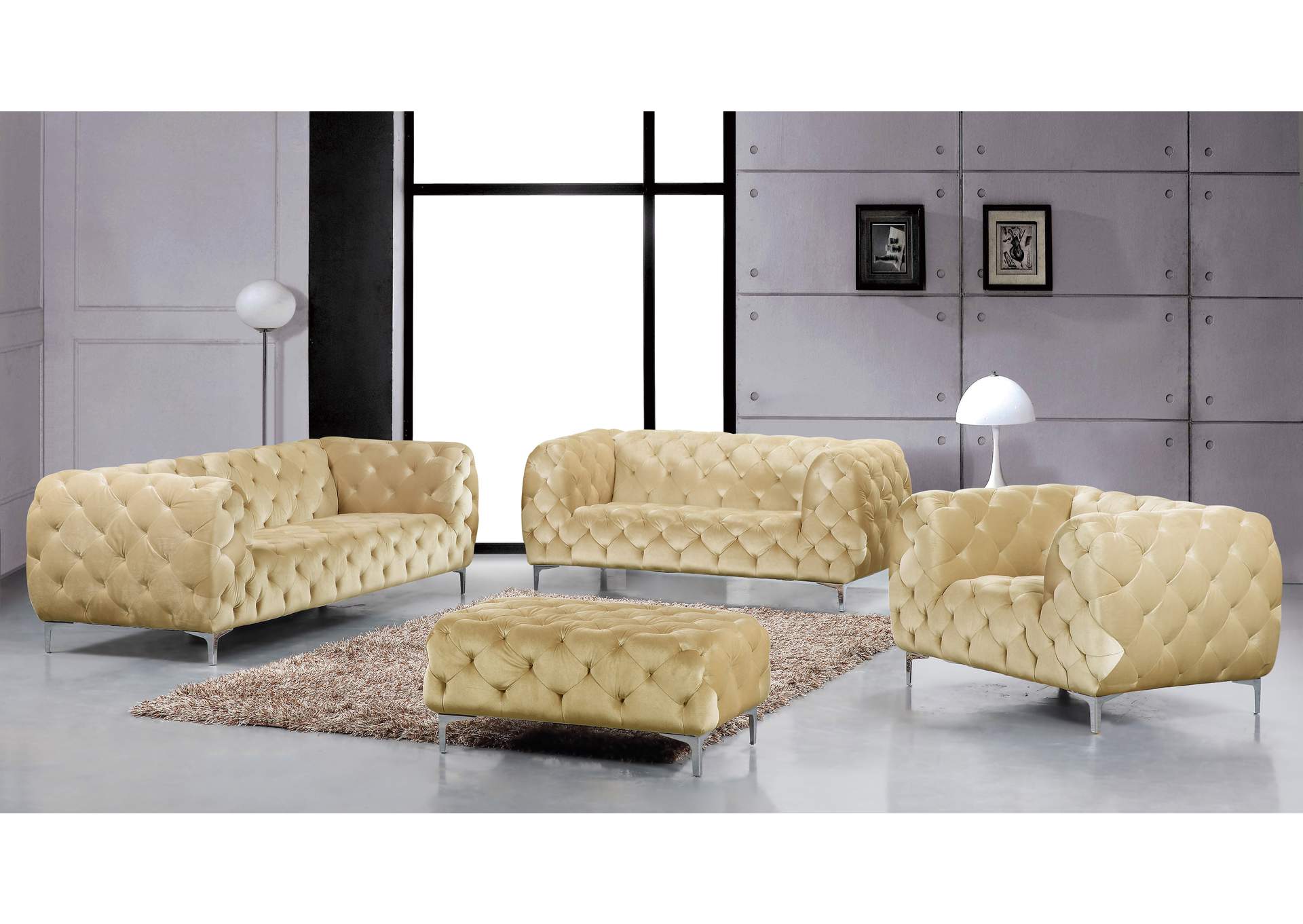 Mercer Beige Velvet Loveseat,Meridian Furniture