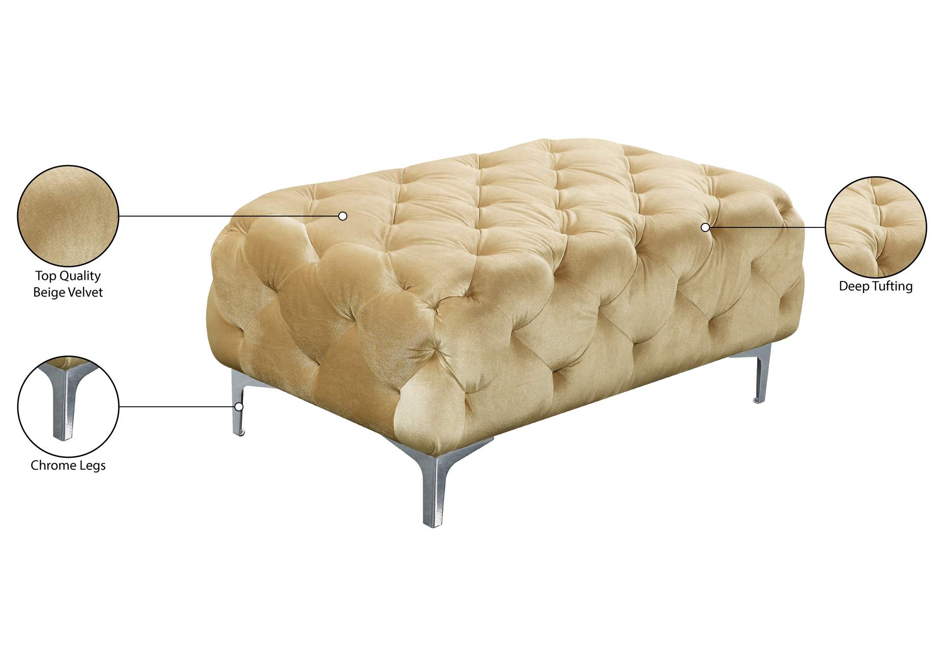 Mercer Beige Velvet Ottoman,Meridian Furniture