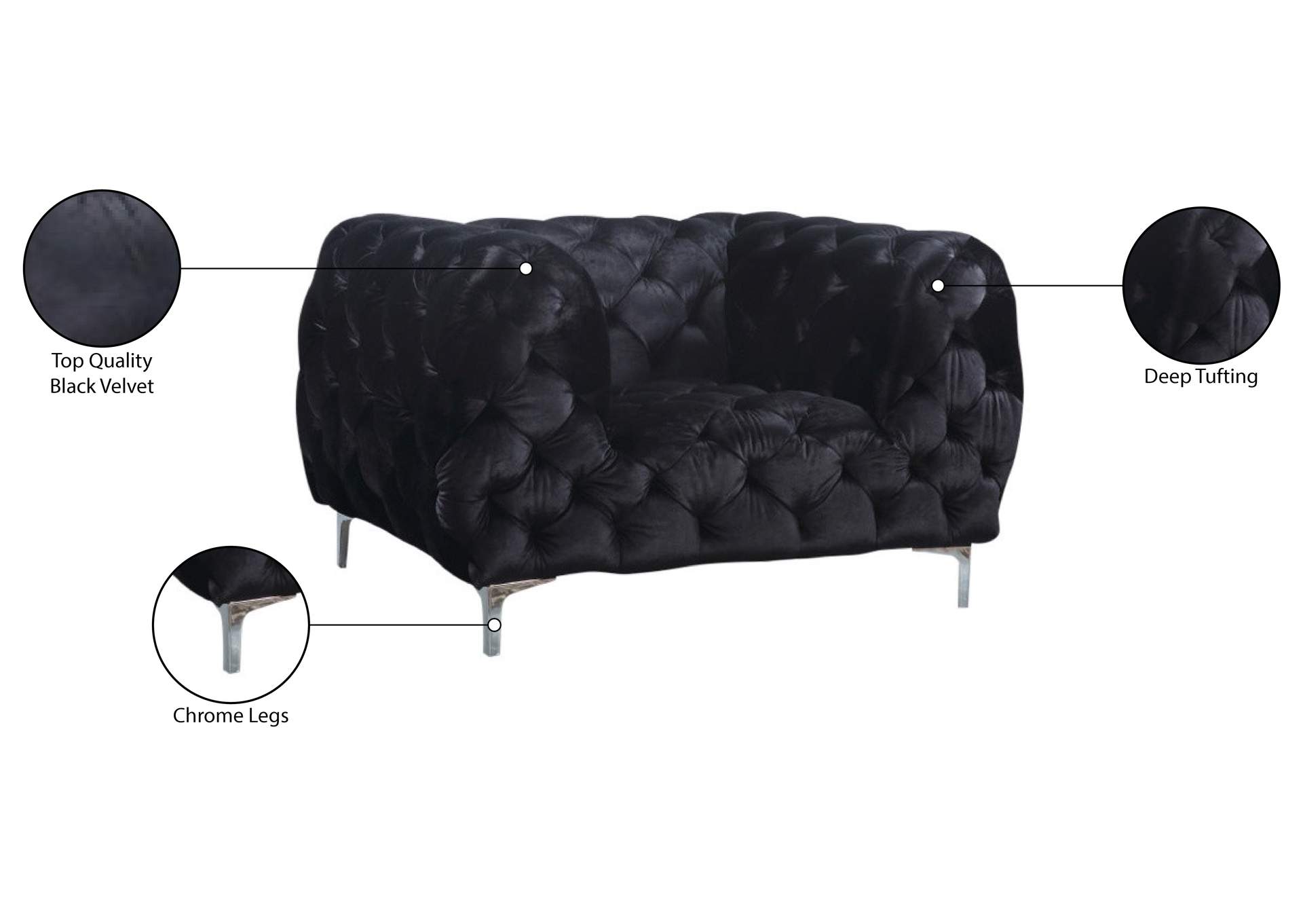 Mercer Black Velvet Chair,Meridian Furniture