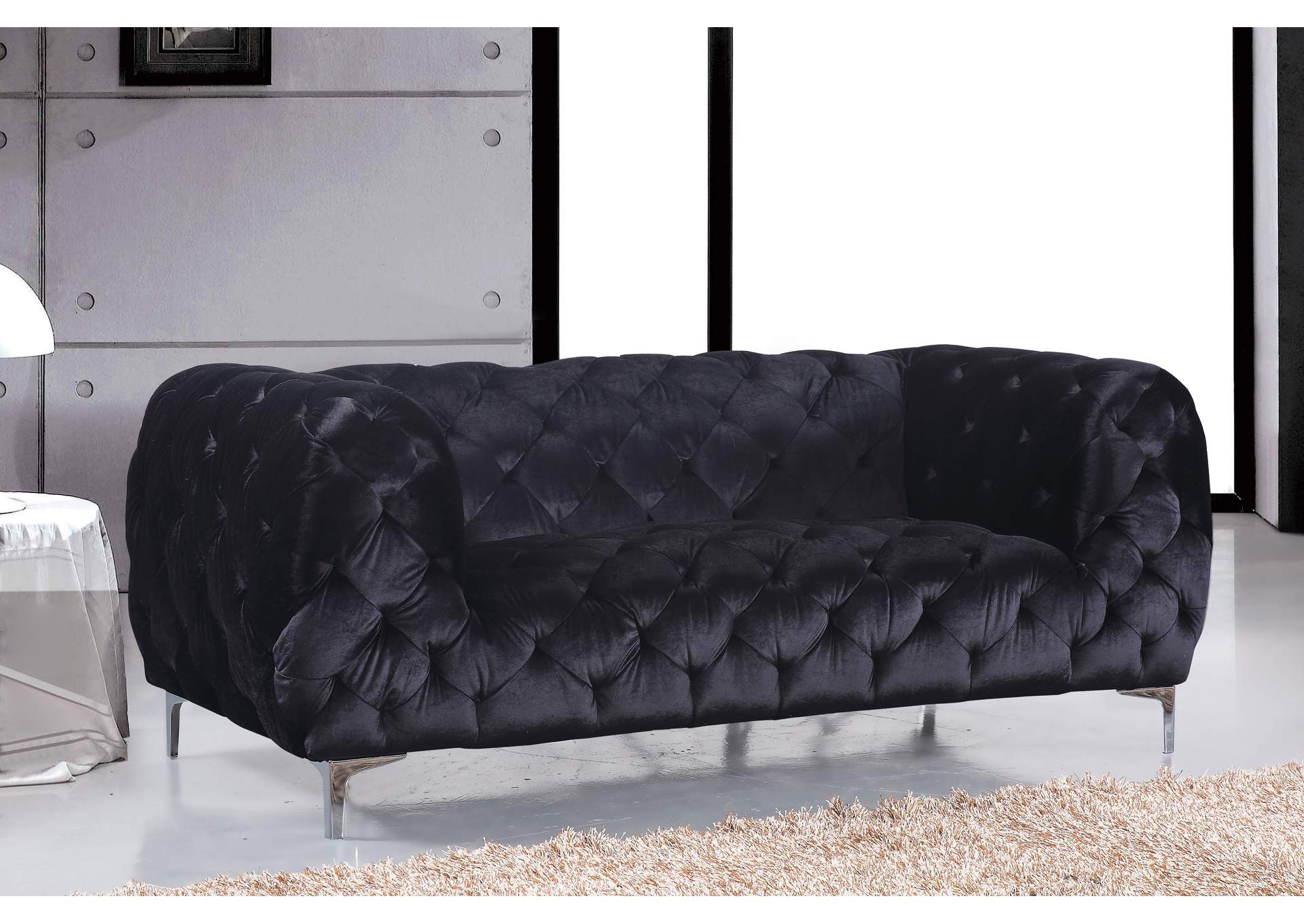 Mercer Black Velvet Loveseat,Meridian Furniture