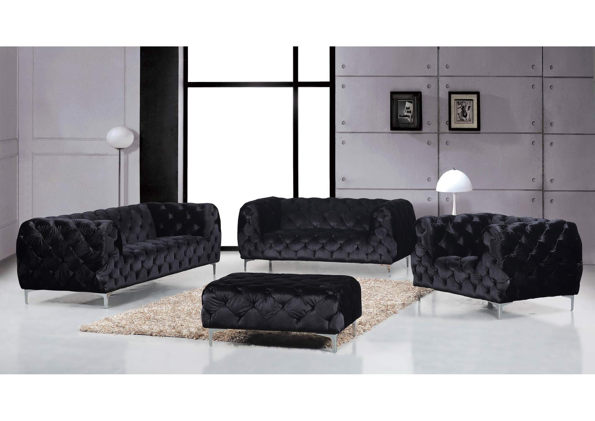 Mercer Black Velvet Loveseat,Meridian Furniture