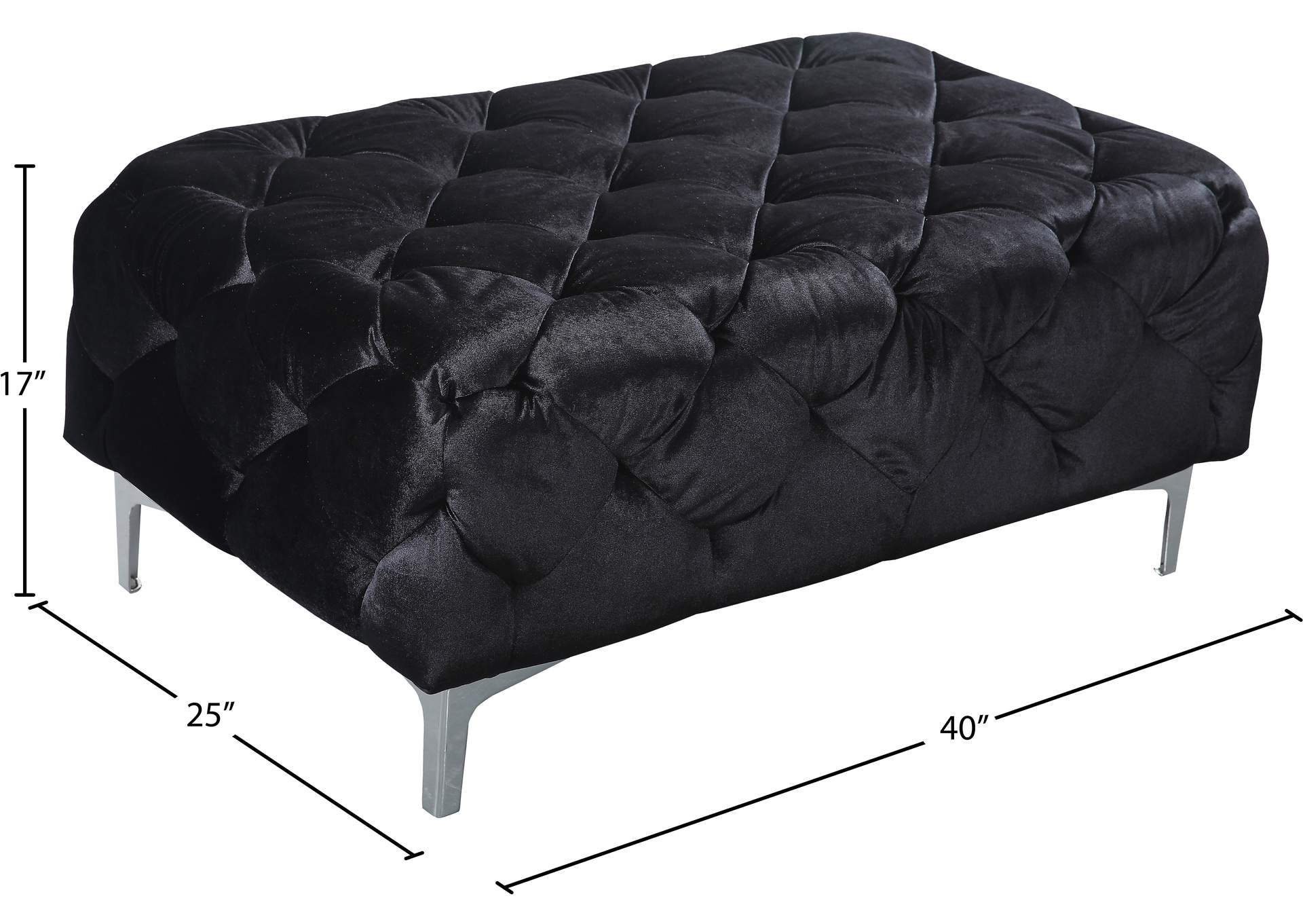 Mercer Black Velvet Ottoman,Meridian Furniture