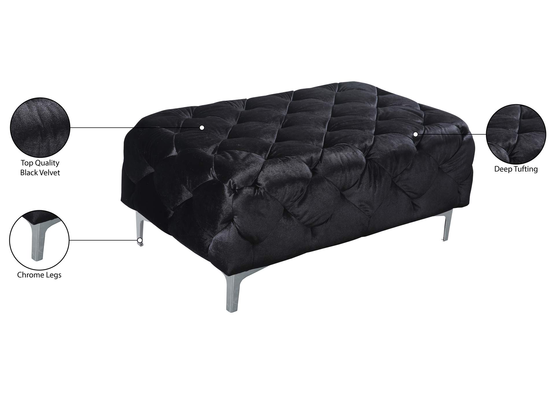 Mercer Black Velvet Ottoman,Meridian Furniture