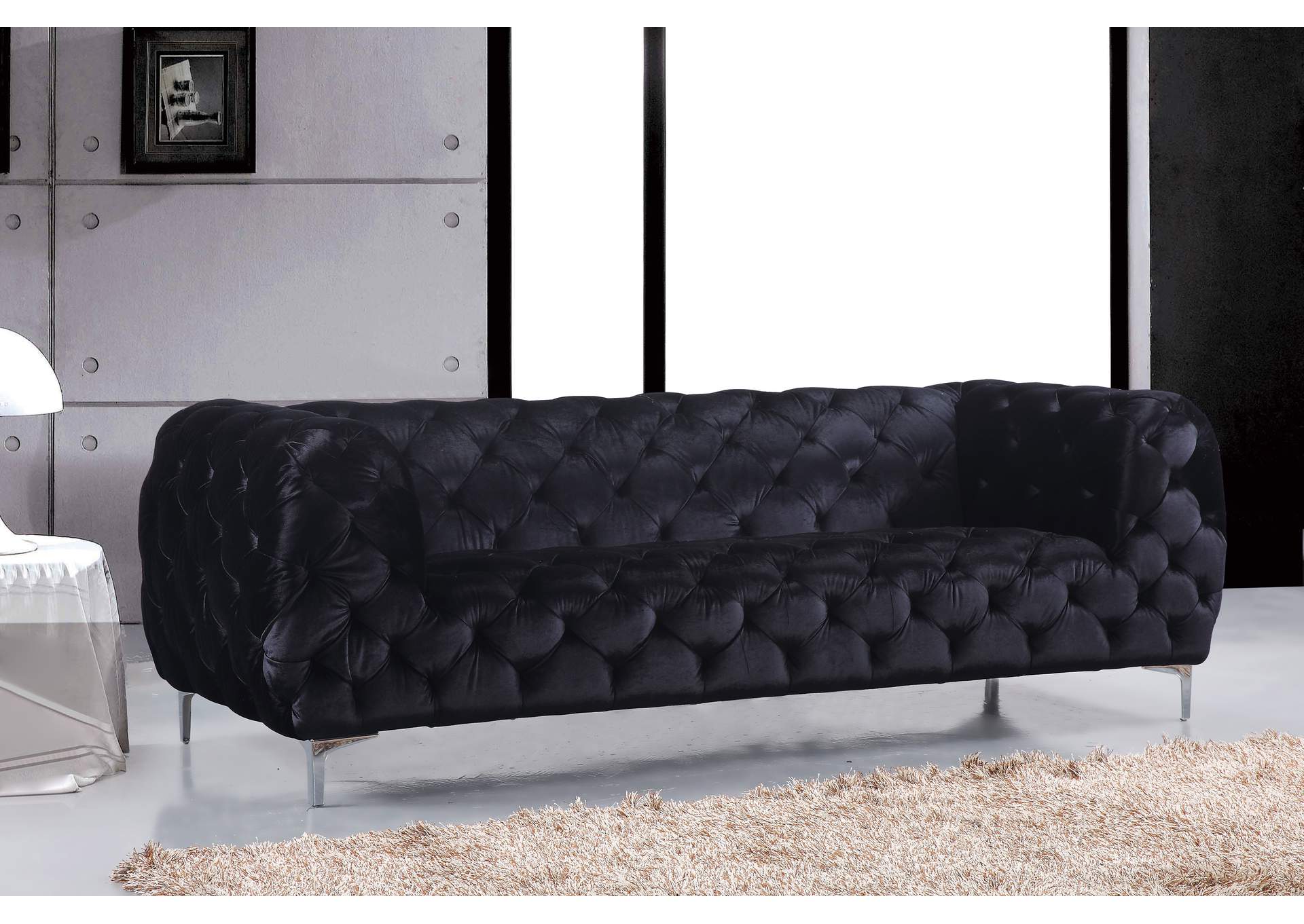 Mercer Black Velvet Sofa,Meridian Furniture