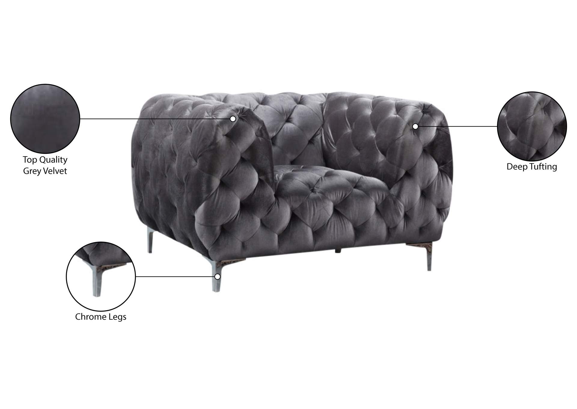 Mercer Grey Velvet Chair,Meridian Furniture