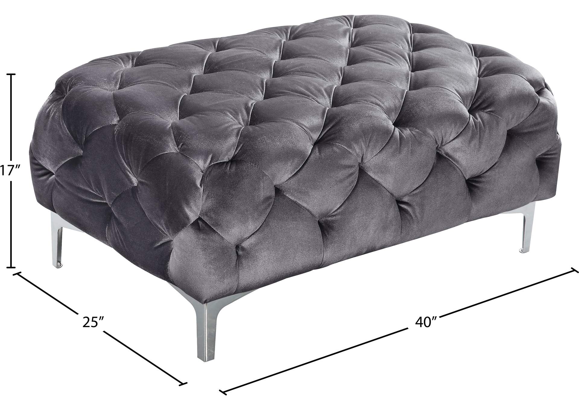 Mercer Grey Velvet Ottoman,Meridian Furniture