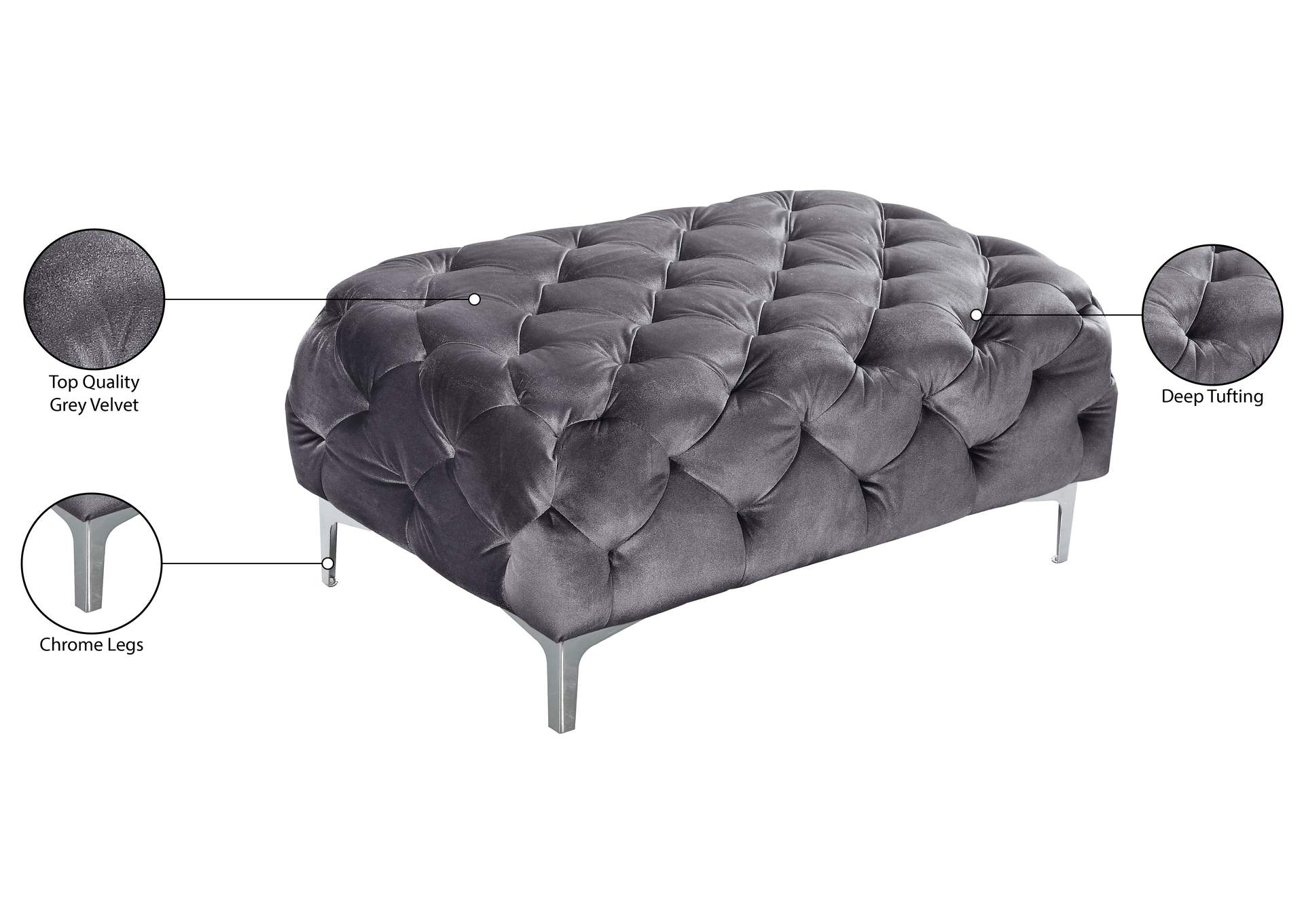 Mercer Grey Velvet Ottoman,Meridian Furniture