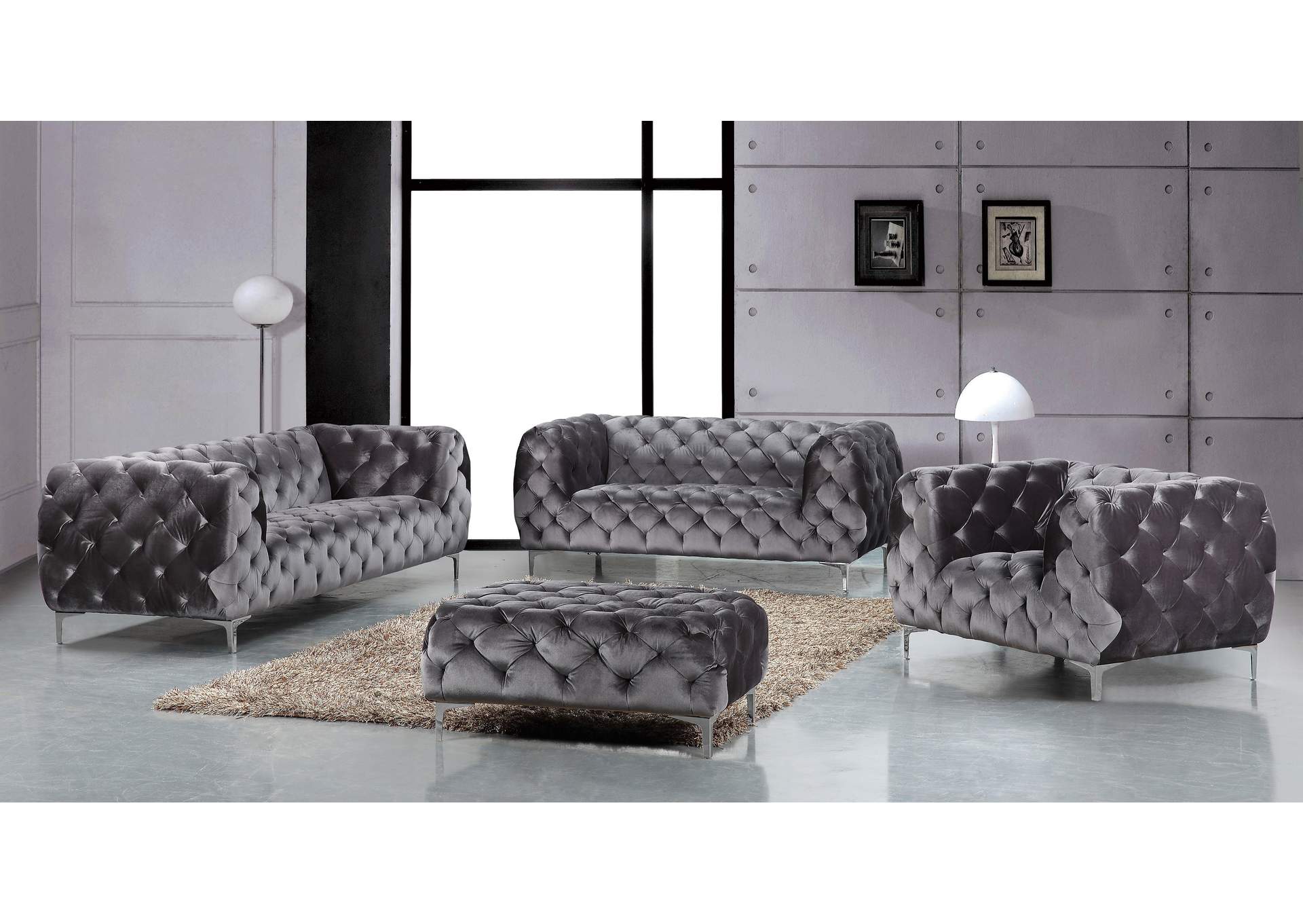 Mercer Grey Velvet Ottoman,Meridian Furniture