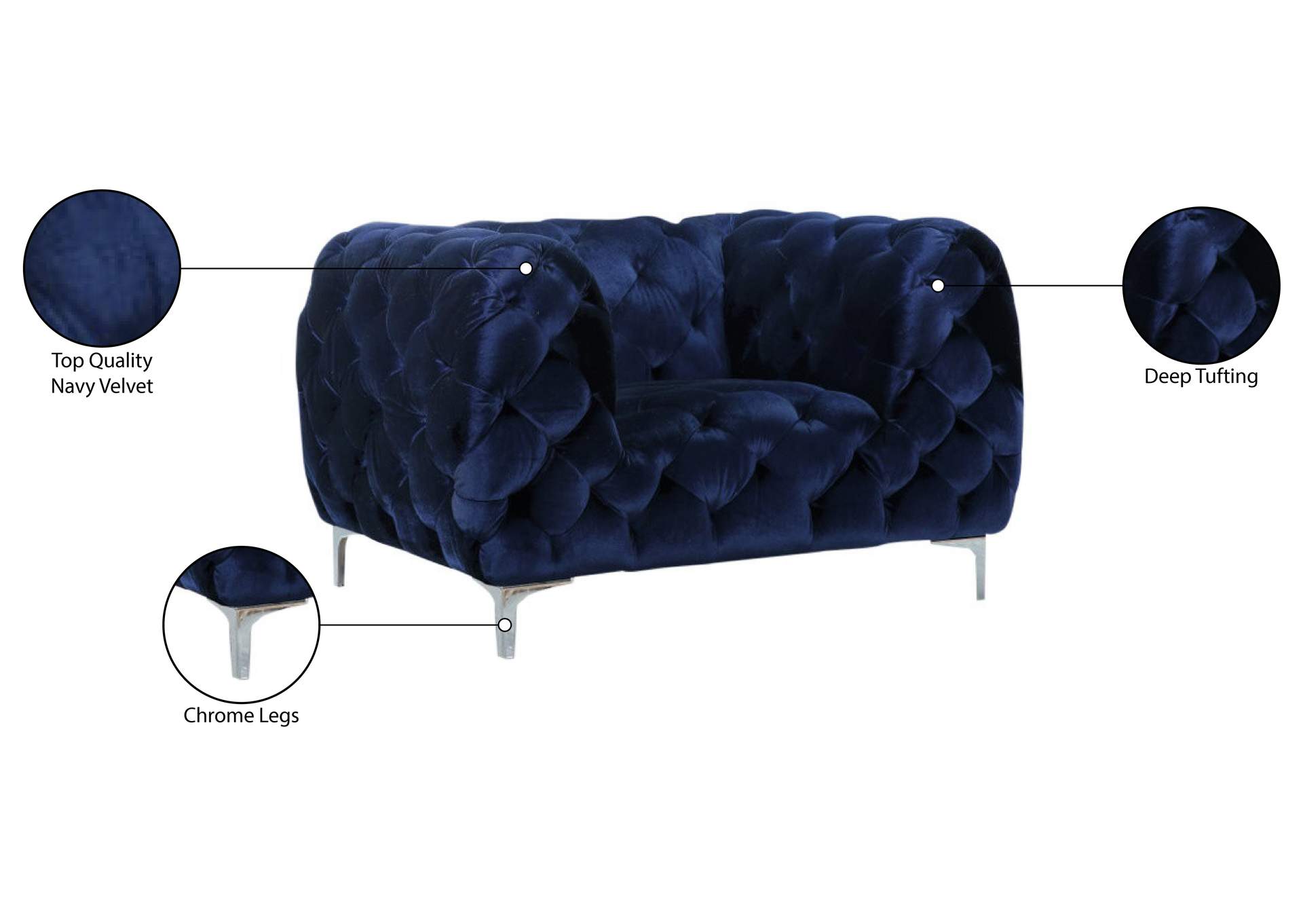 Mercer Navy Velvet Chair,Meridian Furniture