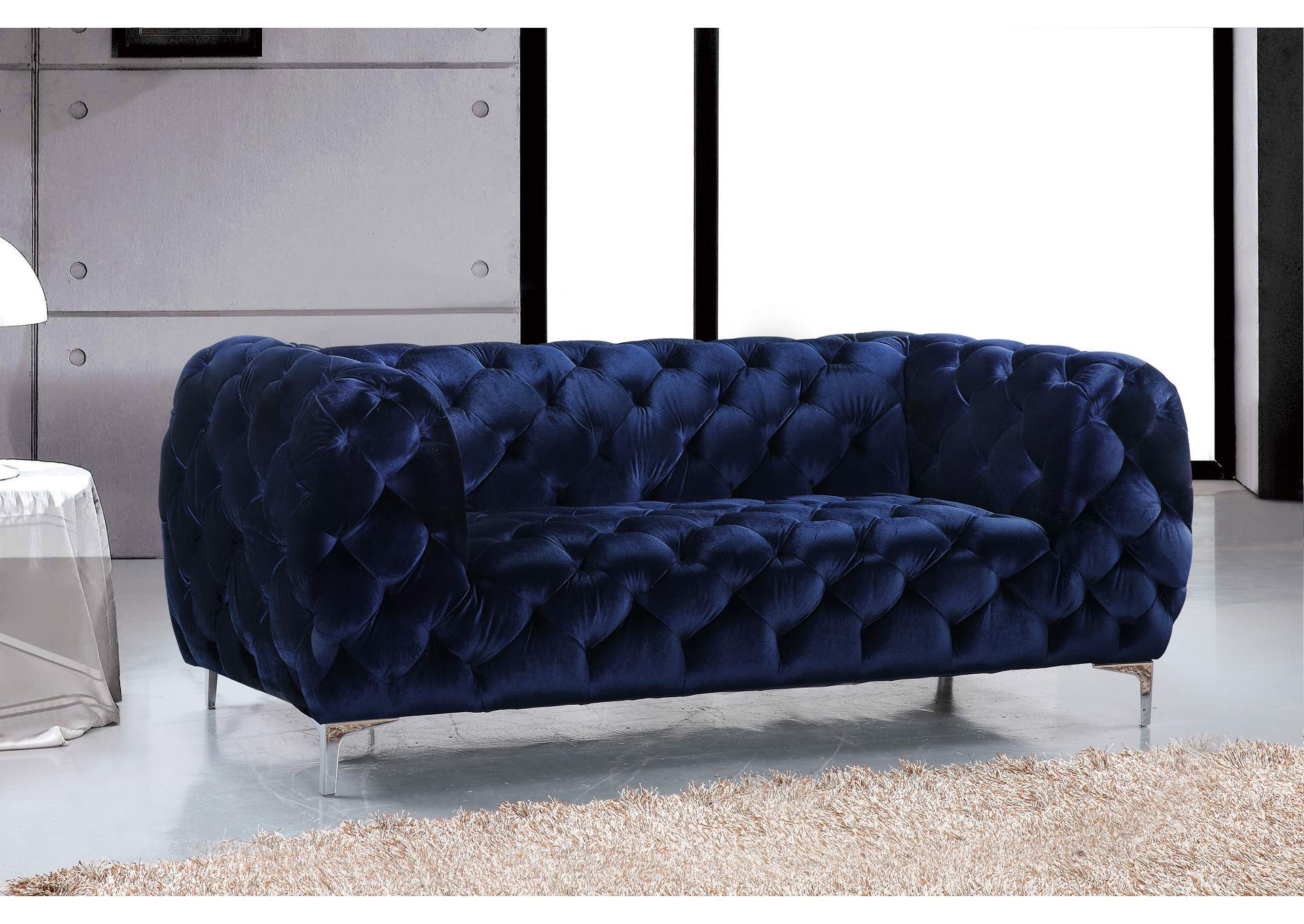 Mercer Navy Velvet Loveseat,Meridian Furniture