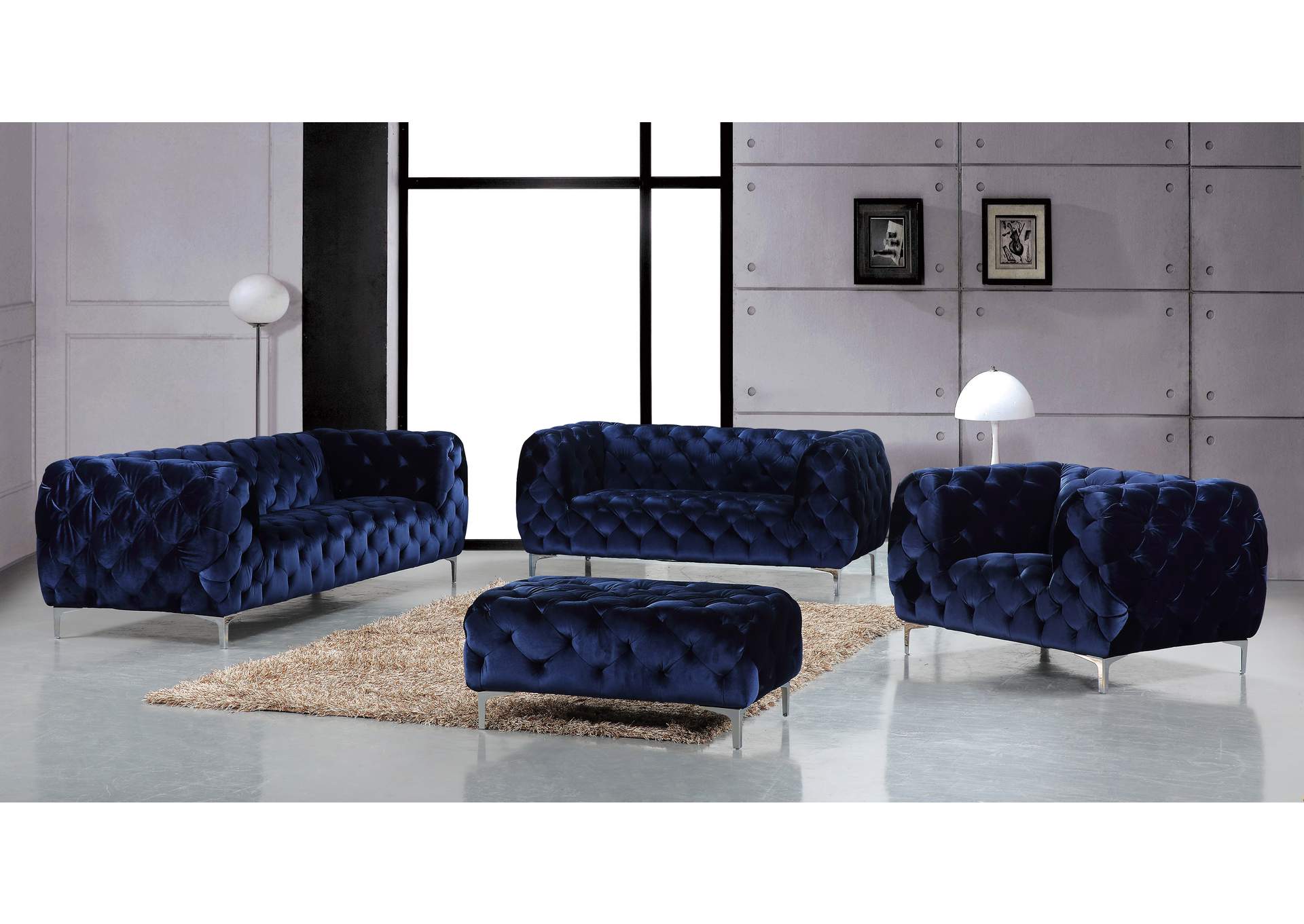 Mercer Navy Velvet Loveseat,Meridian Furniture