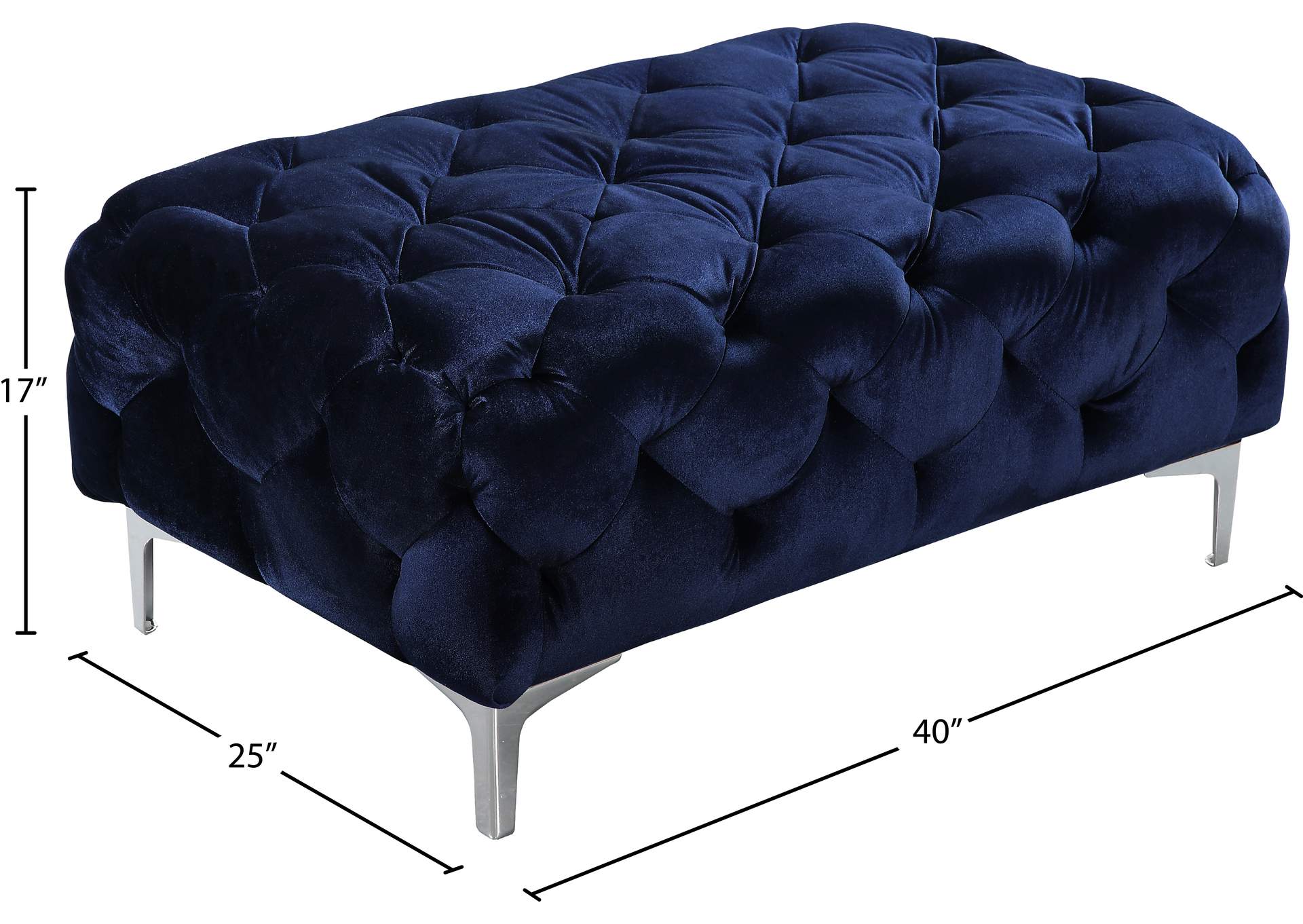 Mercer Navy Velvet Ottoman,Meridian Furniture