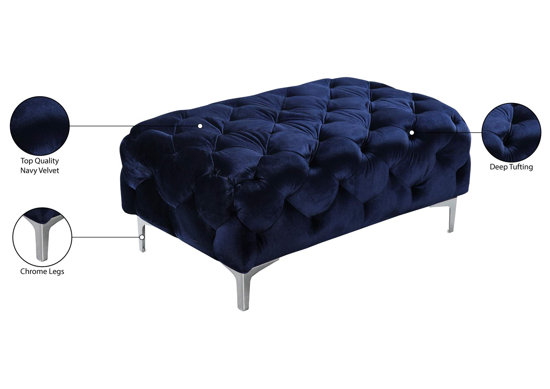 Mercer Navy Velvet Ottoman,Meridian Furniture